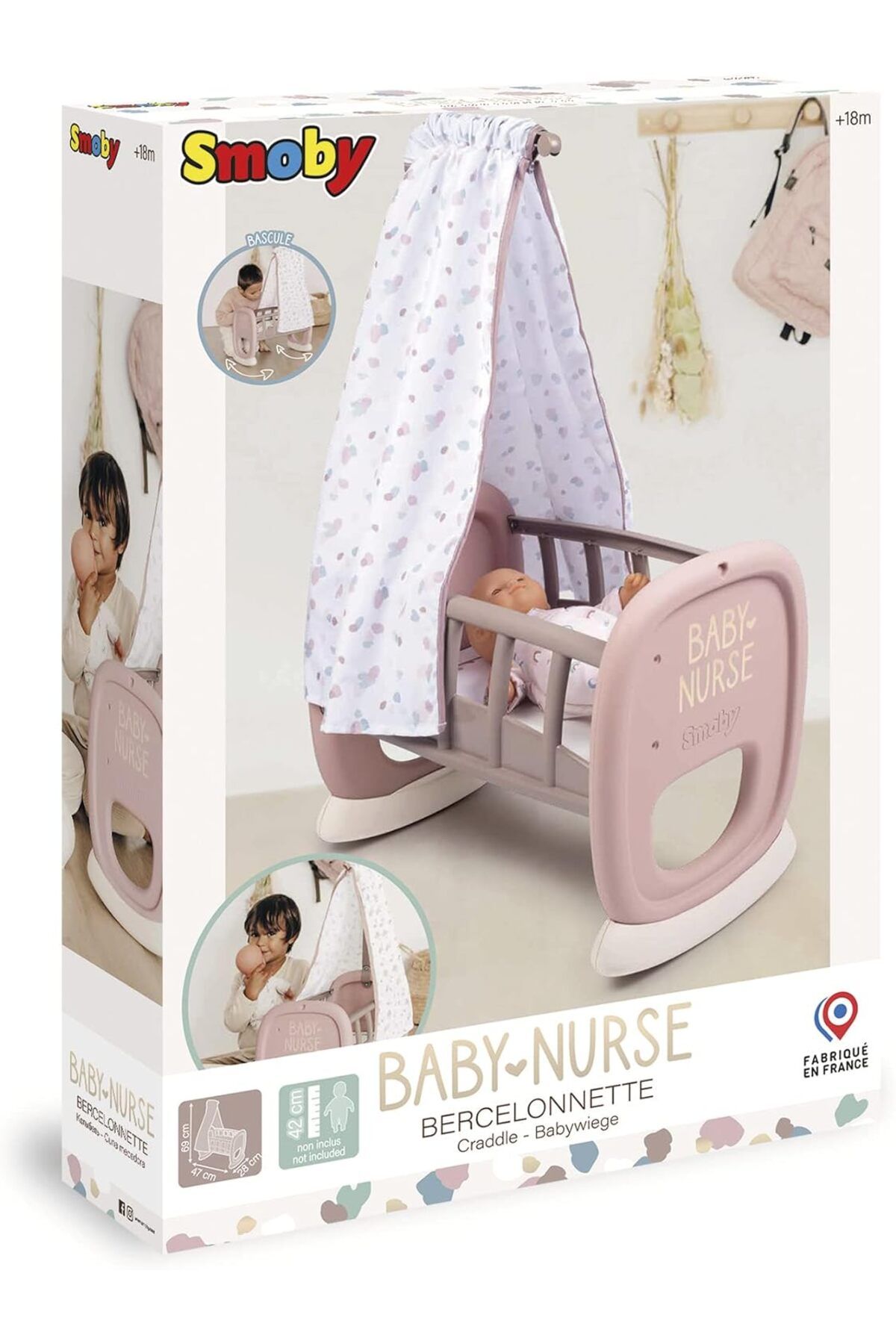 Smoby-220373 Model Baby Cradle and Baby Cradle with Mosquito Net 4