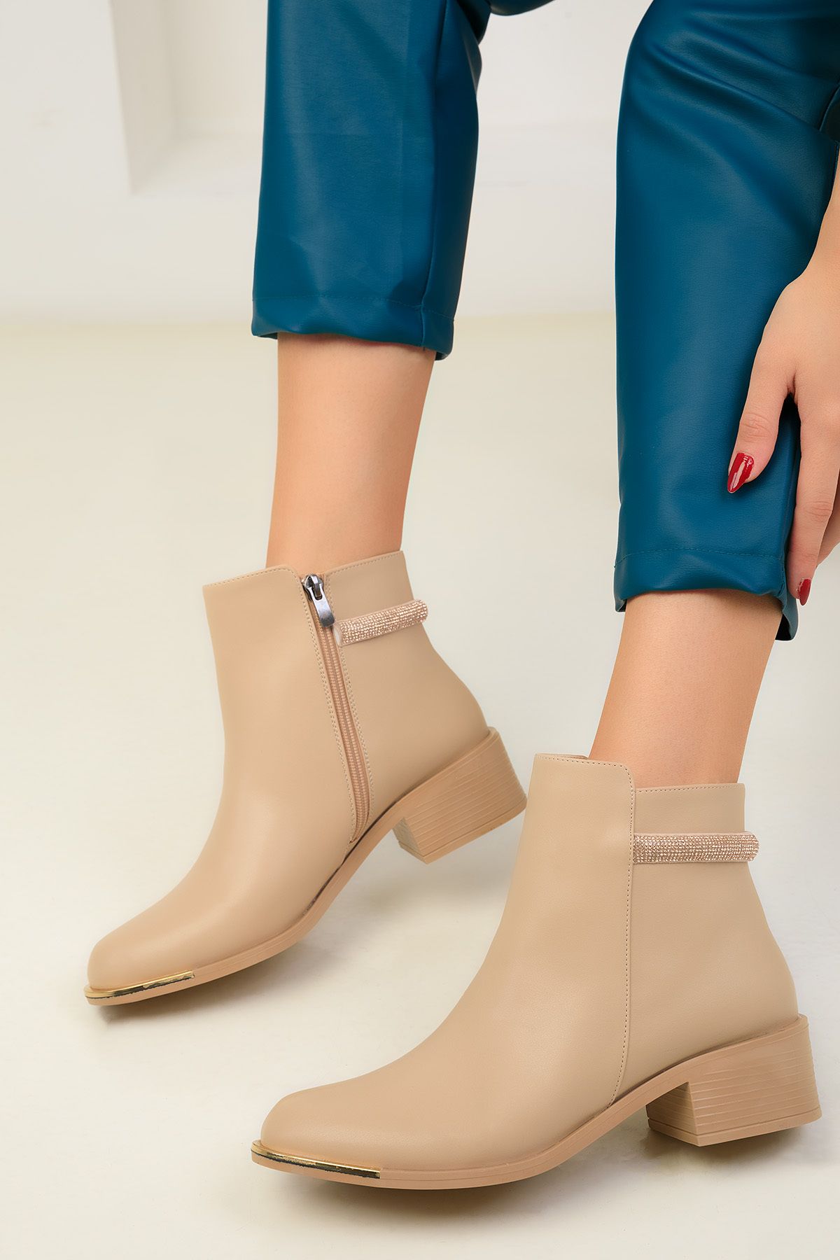 Beige flat ankle boots hot sale