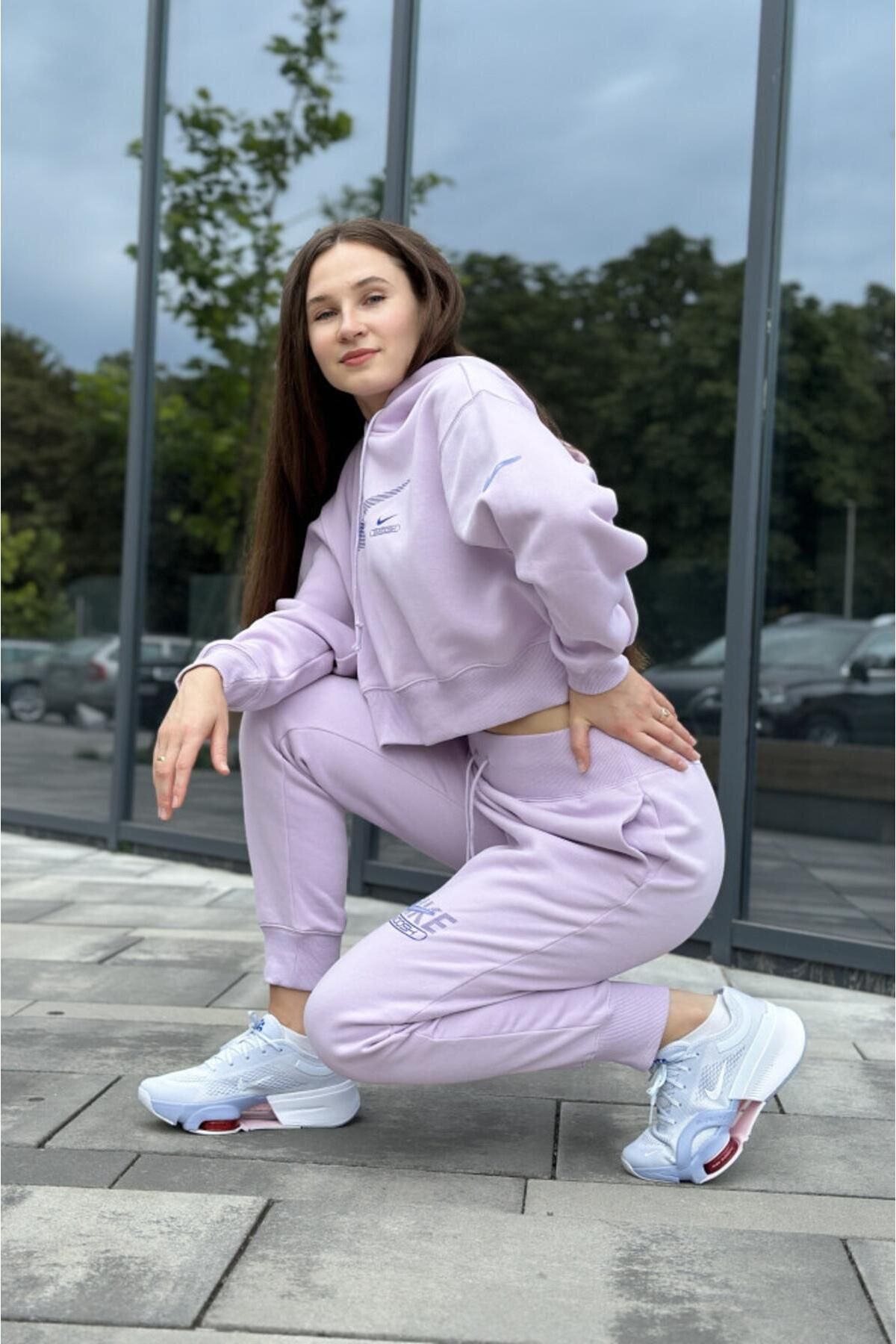 Nike Sports Sweatpants Purple High Waist Trendyol