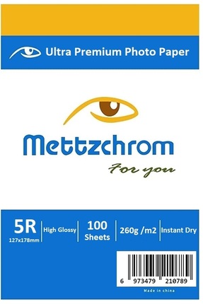 Mettzchrom Fotoğraf Kağıdı 13x18cm 260G 5R Epson Hp Canon Uyumlu Parlak 100 a...