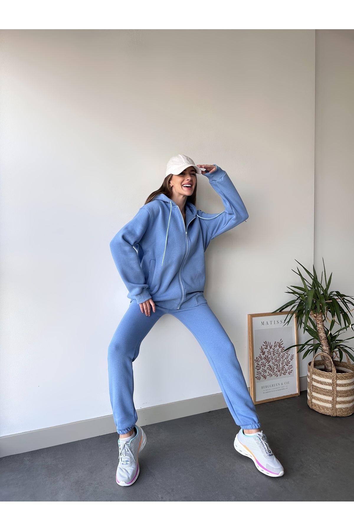 طقم بدلة رياضية طويلة بغطاء للرأس بثلاثة خيوط للنس...