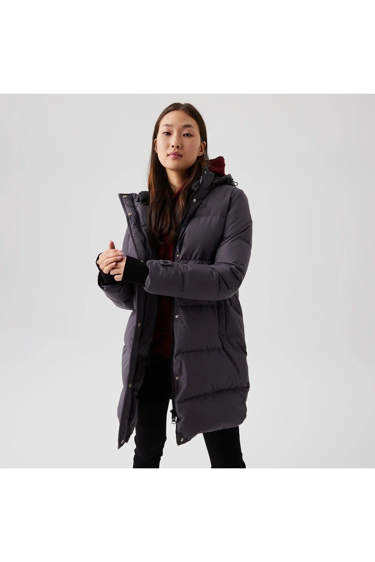 Lacoste Women s Hooded Quilted Dark Gray Puffer Jacket Trendyol