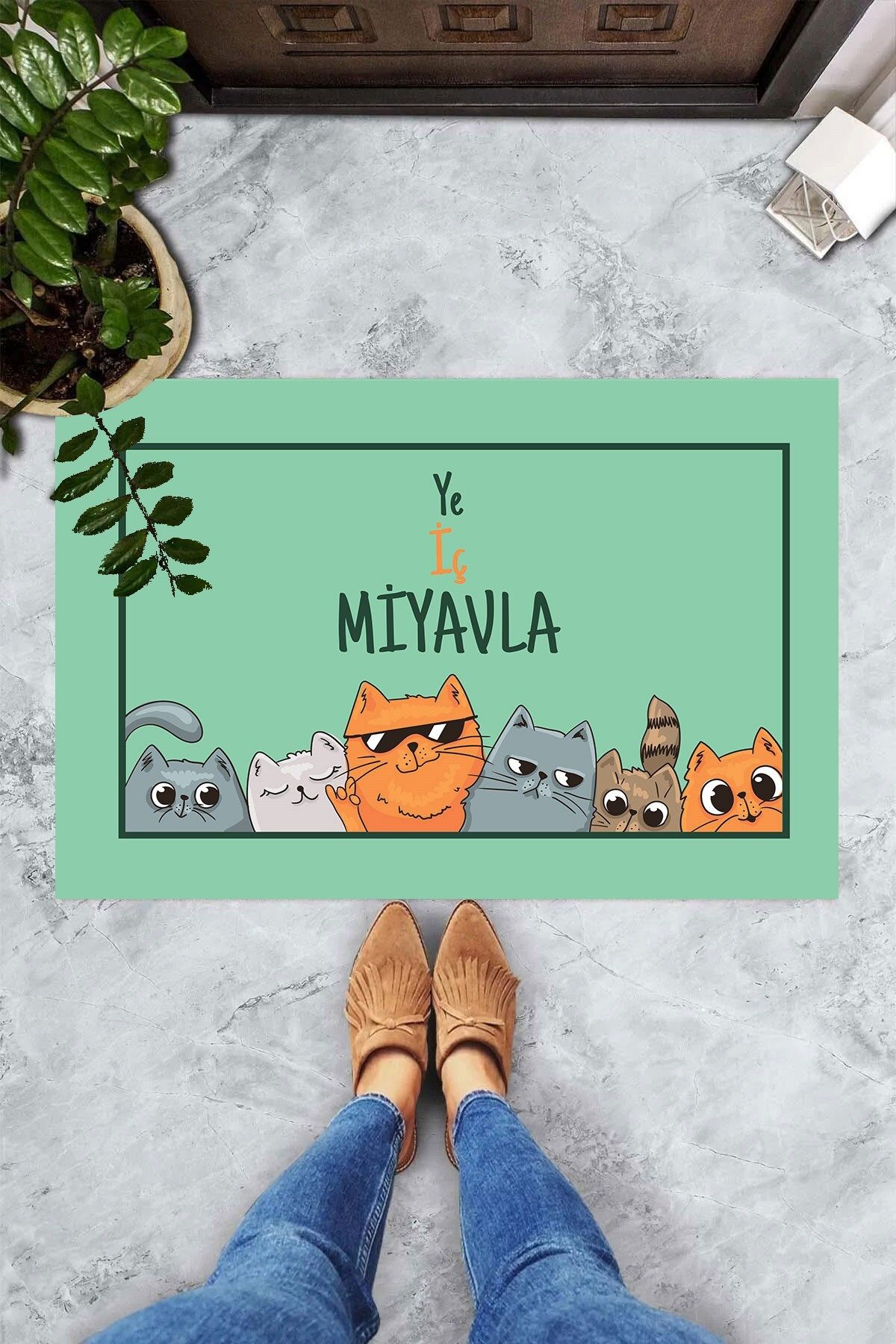 on the clouds-Digital Printed Eat Inner Meow Printed Cat Pattern Decorative Door Mat 3