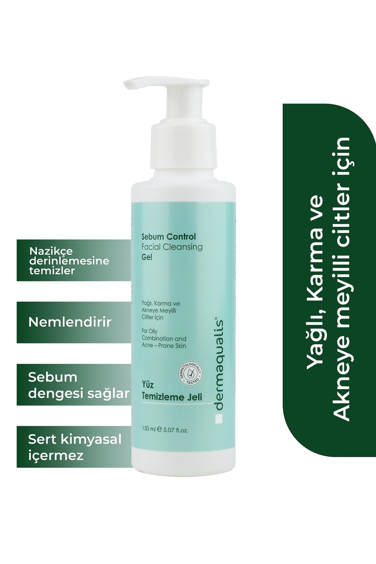 Dermaqualis Yağlı Ve Karma Ciltler Için Yüz Temizleme Jeli Sebum Control Papatya Ve Aloe Vera 150 ml