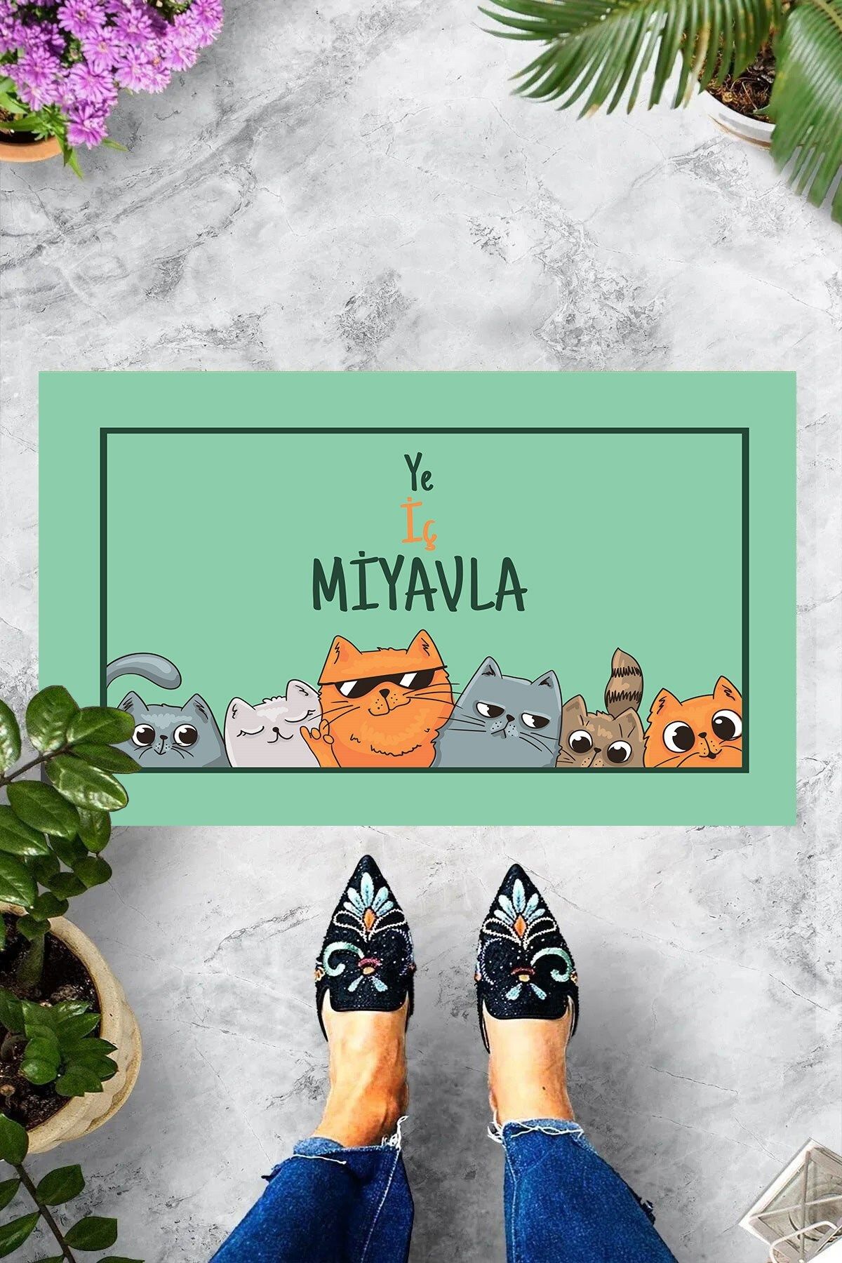 on the clouds-Digital Printed Eat Inner Meow Printed Cat Pattern Decorative Door Mat 1