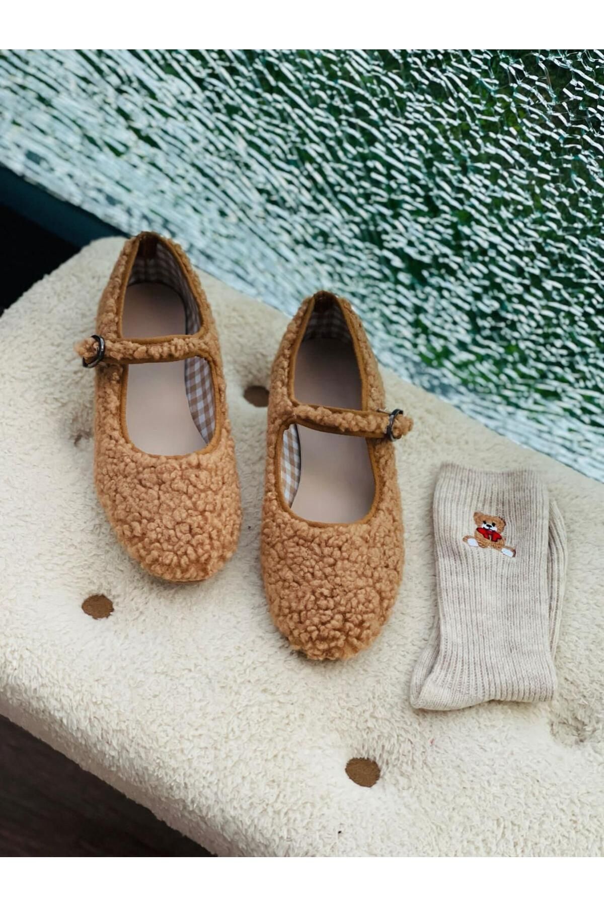 Beyond Kadın Kahverengi Mary Jane Teddy Peluş Tek Bant Günlük Balerin Babet