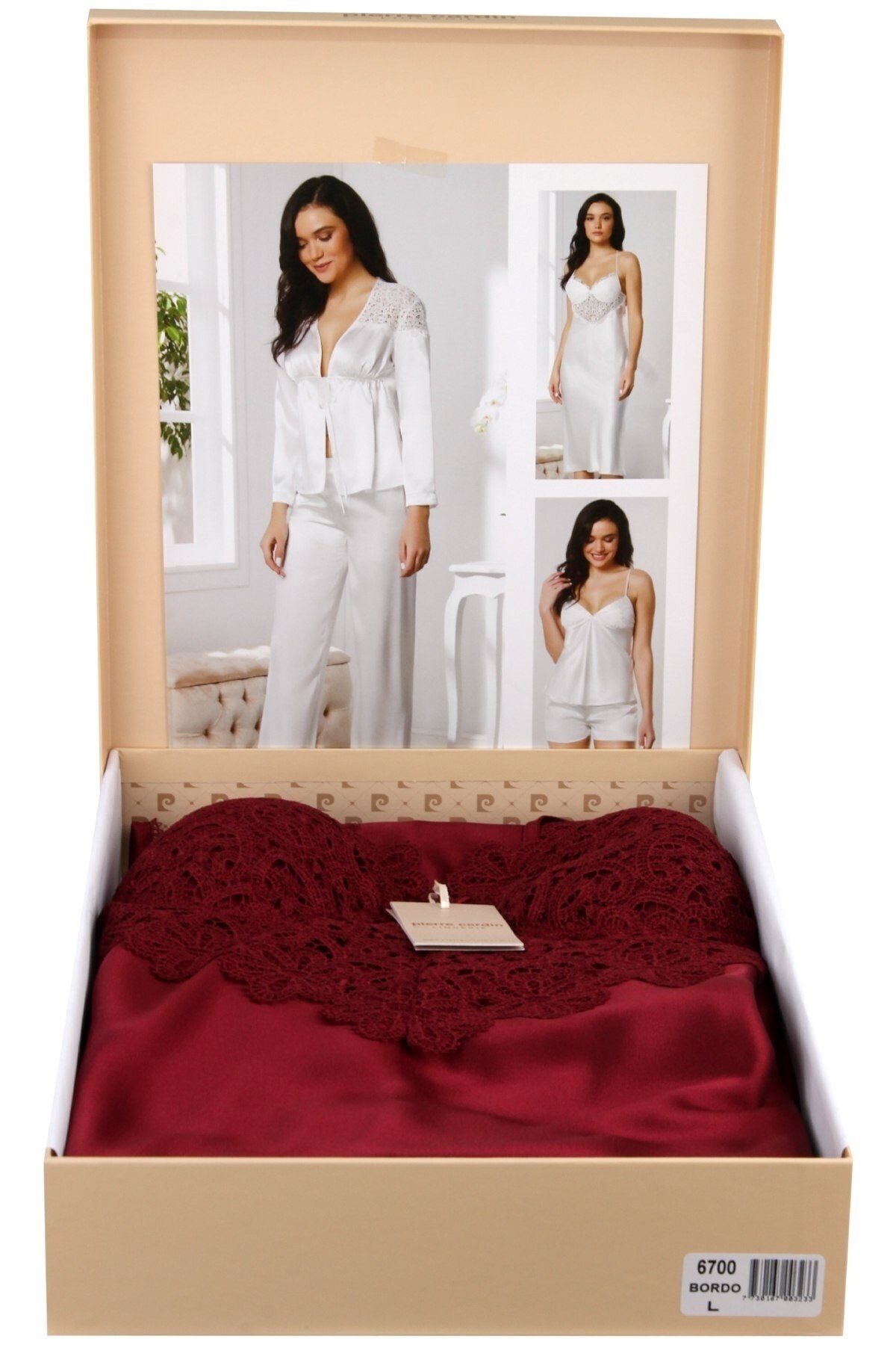 Pierre Cardin Saten Gecelik Sabahlık Pijama Takım Şort Takım 6'lı Gelin Çeyiz Seti 6700