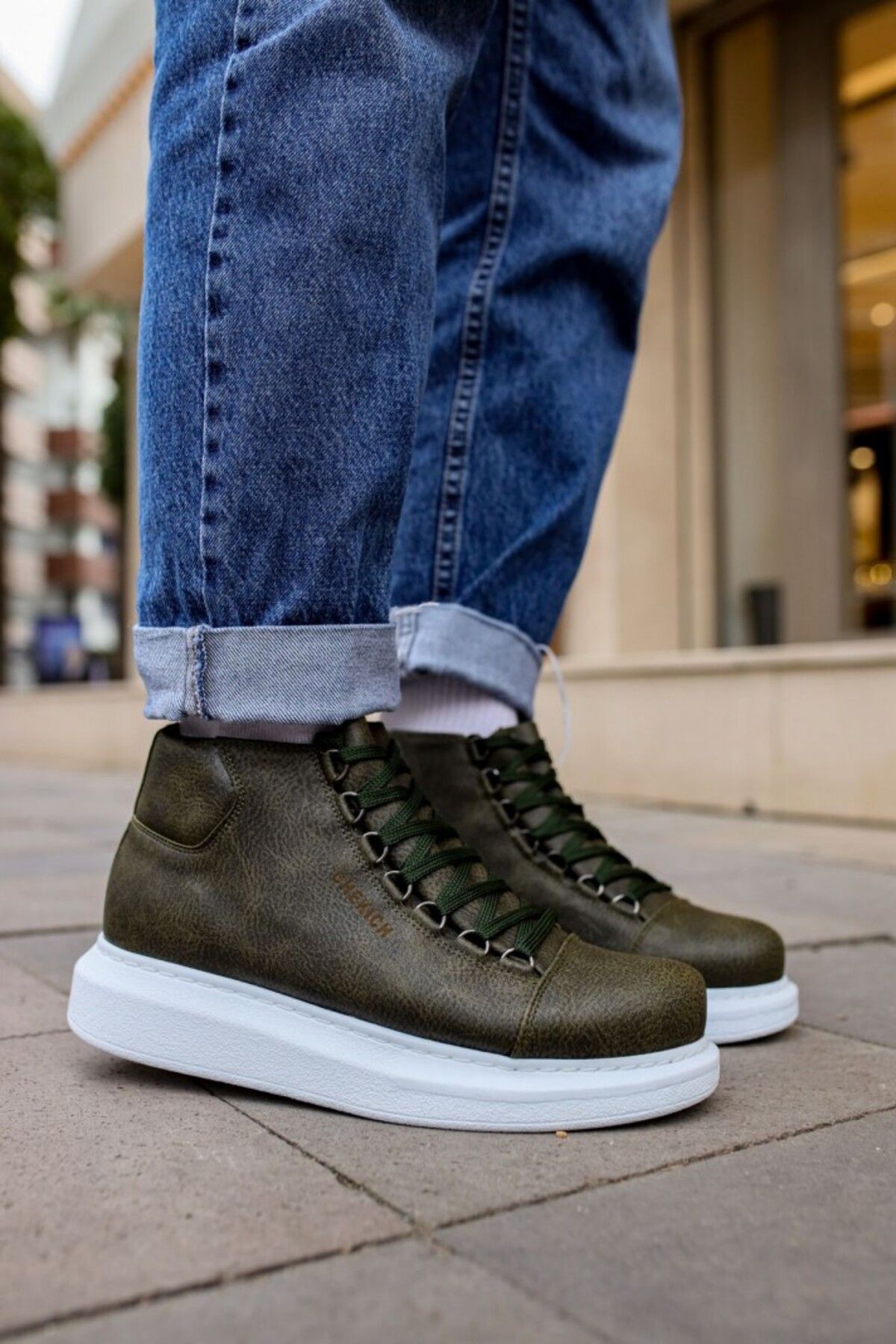 Khaki lace cheap up boots