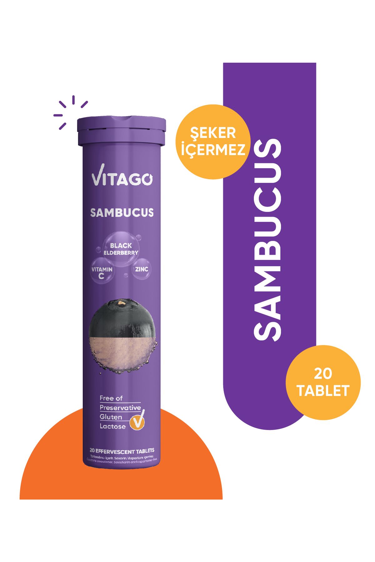 Vitago قرص حجم‌گیری‌شده ویتامین C و روی سامبوکوس