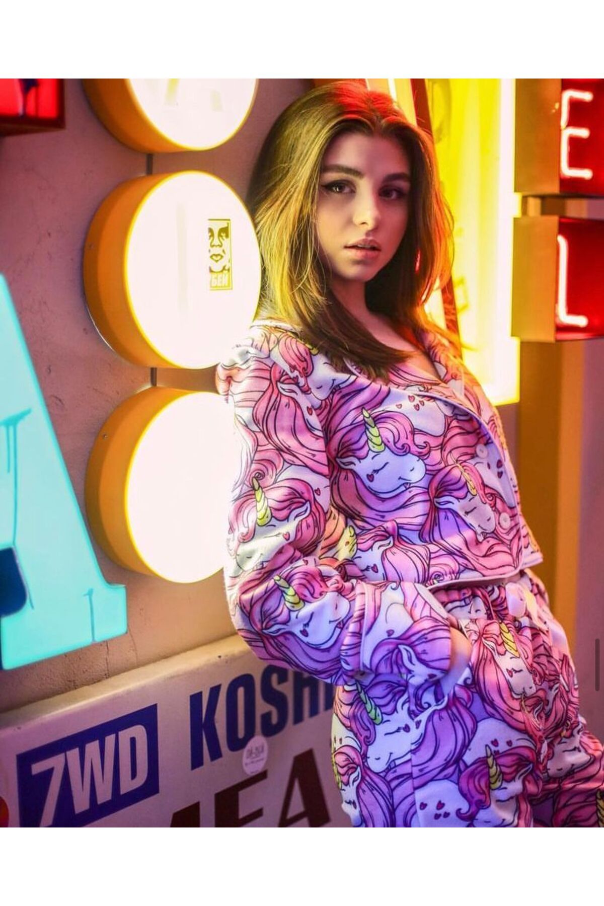 the DIFFerent-Unicorn printed buttoned pajama set 5