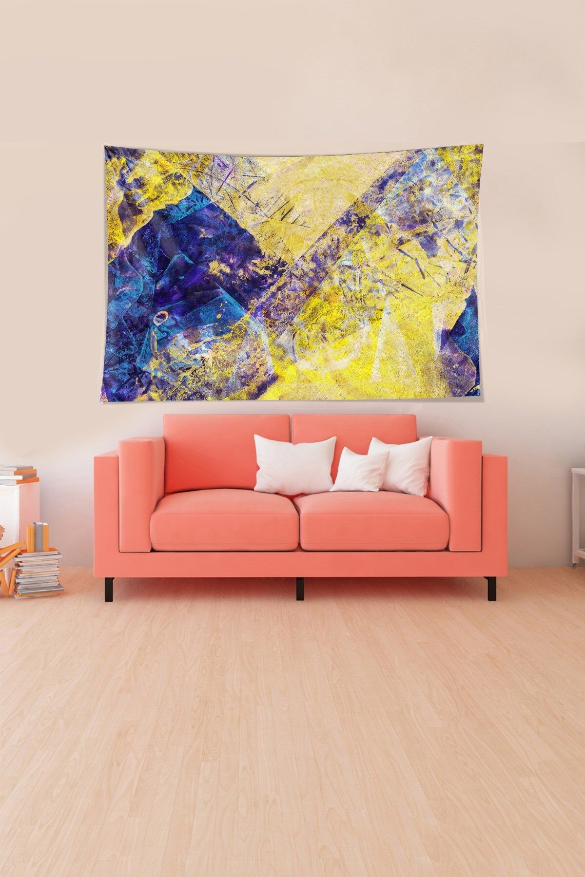 on the clouds-Velvet Tapestry with Geometric Pattern and Color Block - Stain Resistant, Textured Fabric Wall Cloth and Rug 2