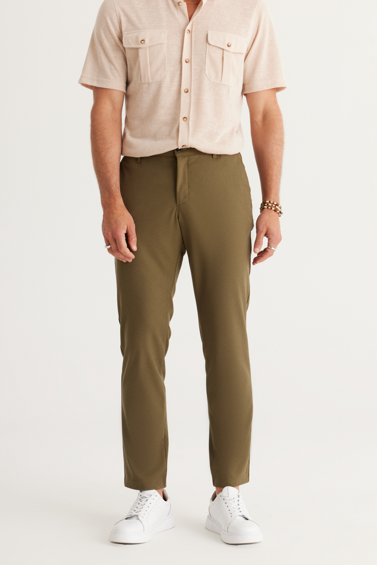 Erkek Haki Slim Fit Dar Kesim Esnek Pantolon