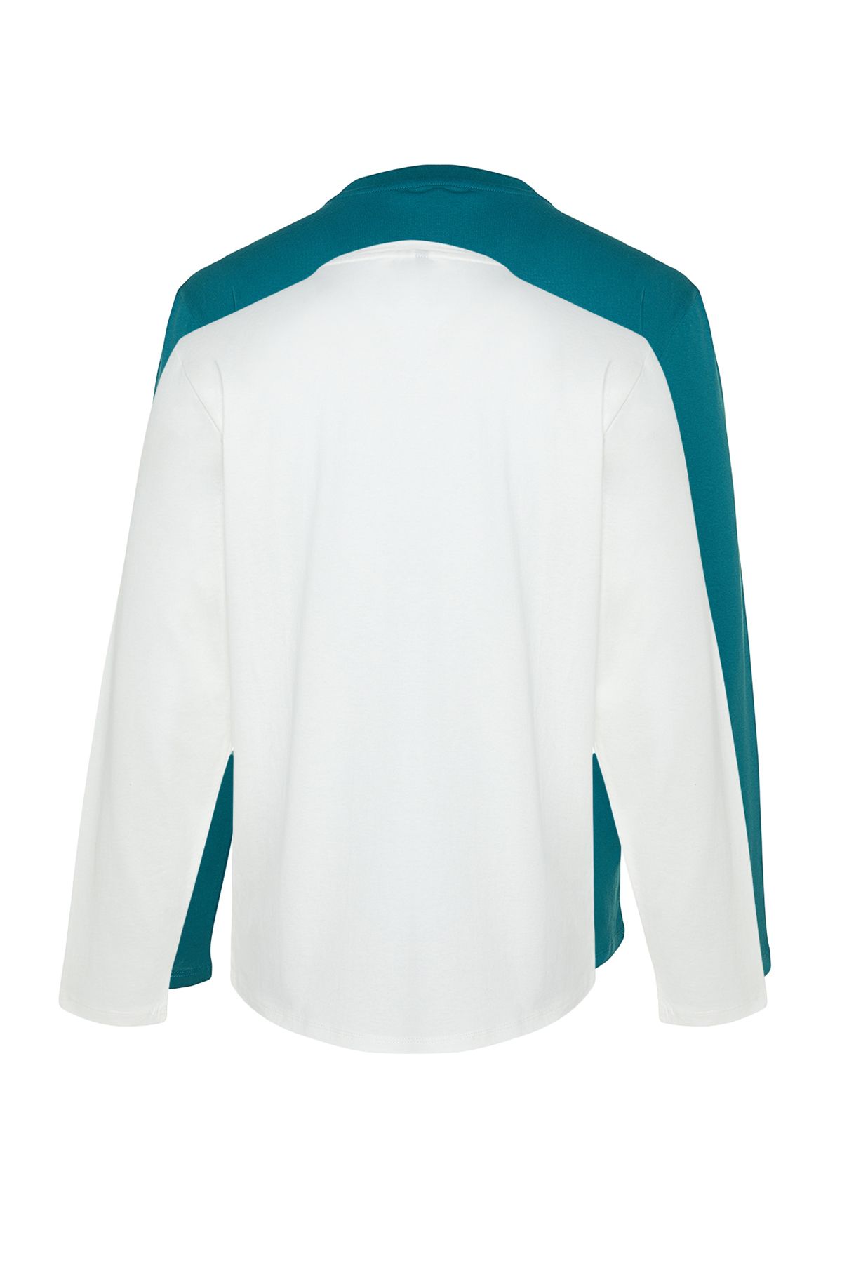 Trendyol Collection-Petrol-Ecru 2er-Pack Langarm-T-Shirts aus 100 % Baumwolle mit normaler Passform TMNAW24TS00001 3