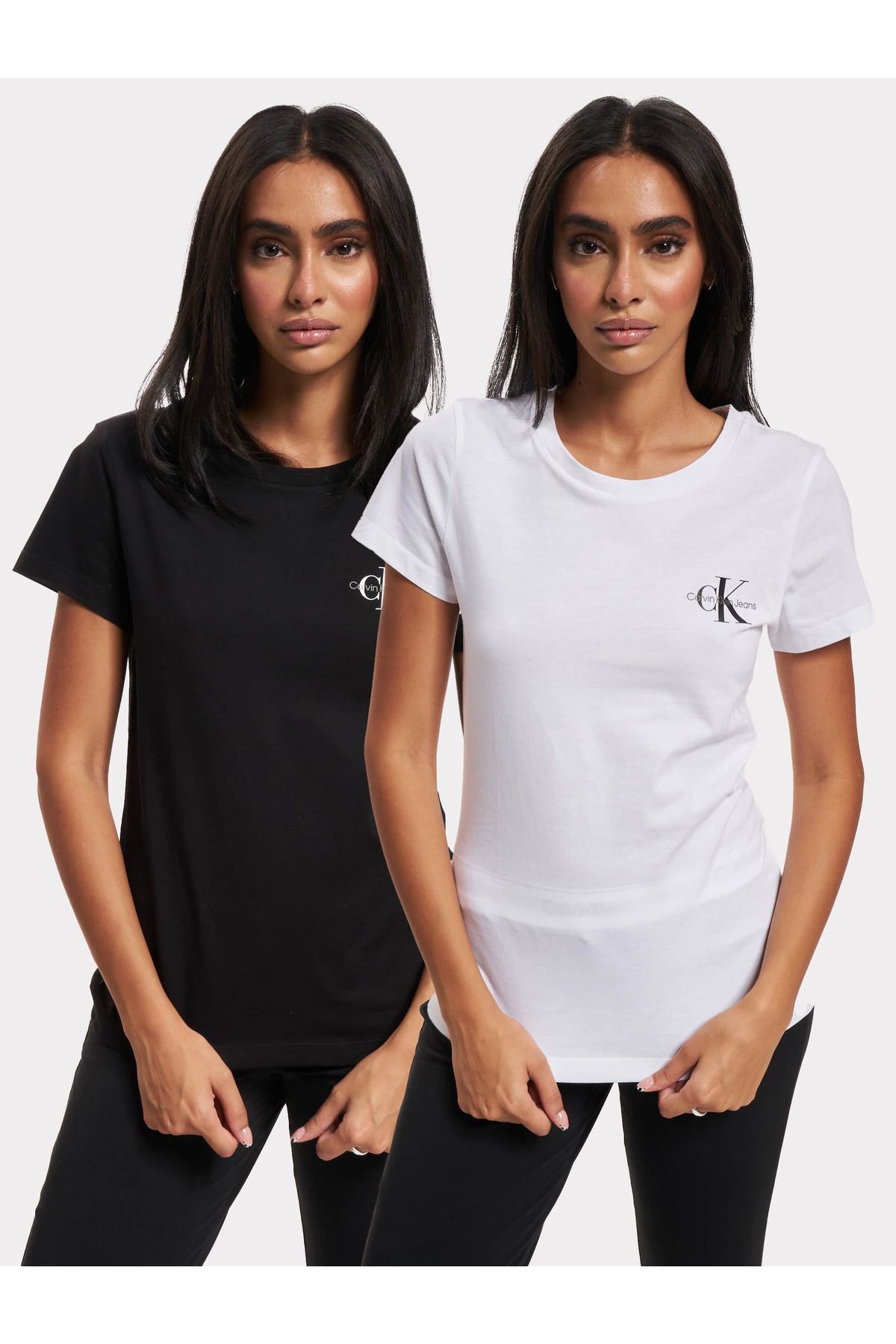 Calvin Klein - Damen Calvin Slim T-Shirt Jeans Klein Monogram Trendyol 2er-Pack