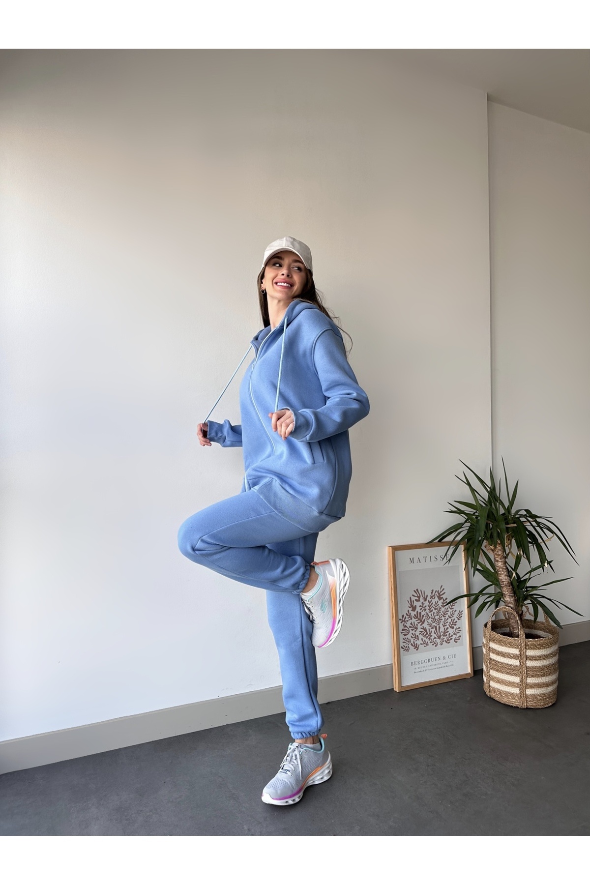 طقم بدلة رياضية طويلة بغطاء للرأس بثلاثة خيوط للنس...