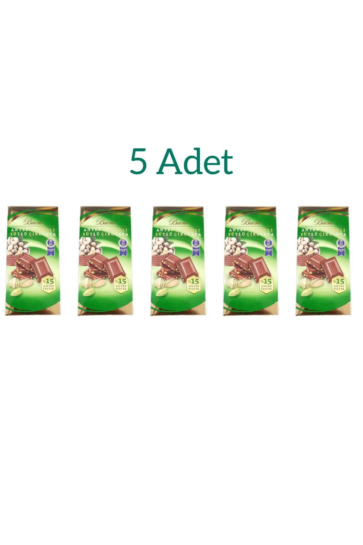 Buono Antep Fıstıklı Sütlü Tablet Çikolata 80 gr 5 Li Paket