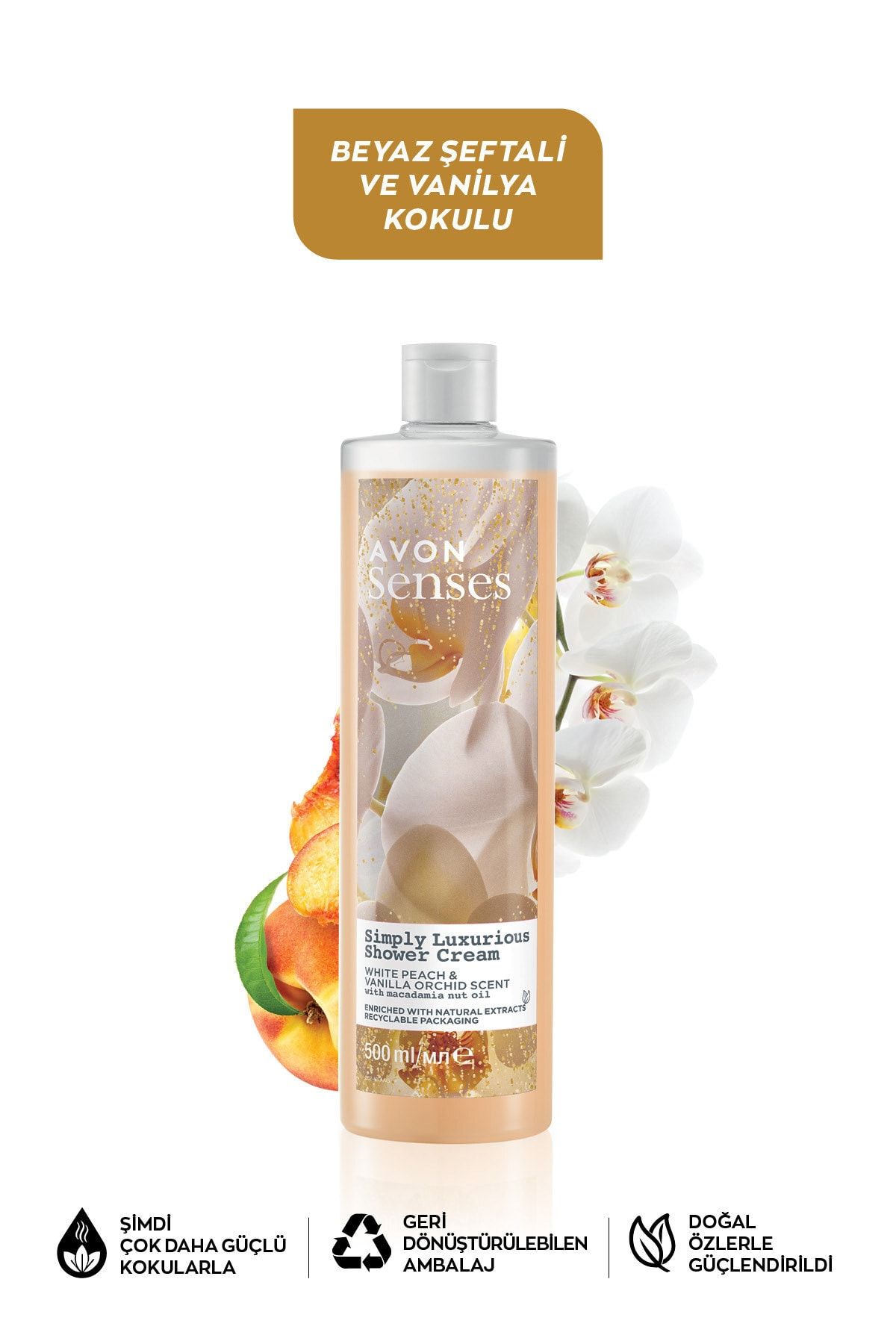 ژل دوش کرم معطر هلو سفید لوکس و وانیلی Senses Simply 500 میلی لیتر. Avon