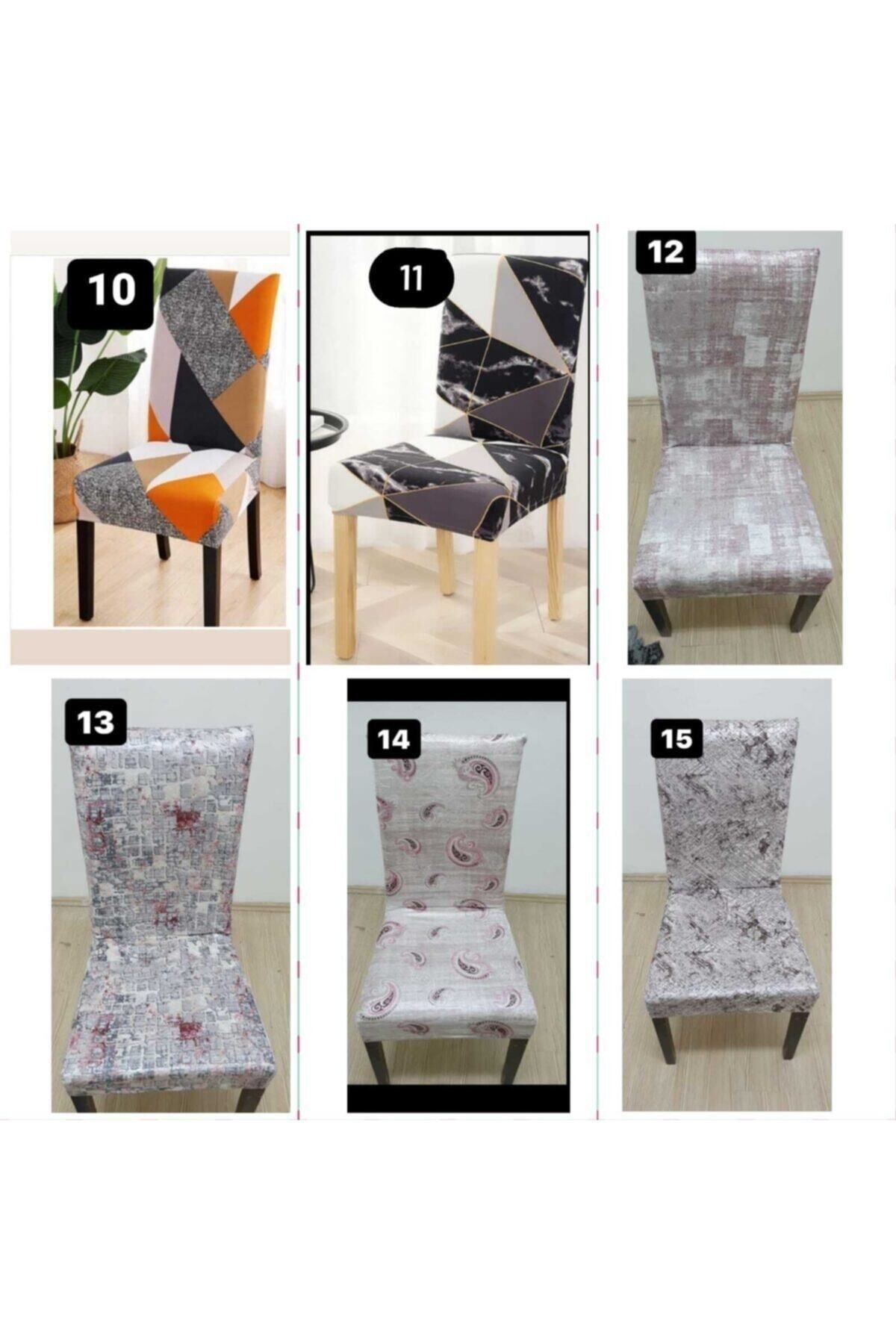 FurkanTicaret-Set de 6 scaune din catifea imprimate digital gri - pentru sufragerie si bucatarie 6