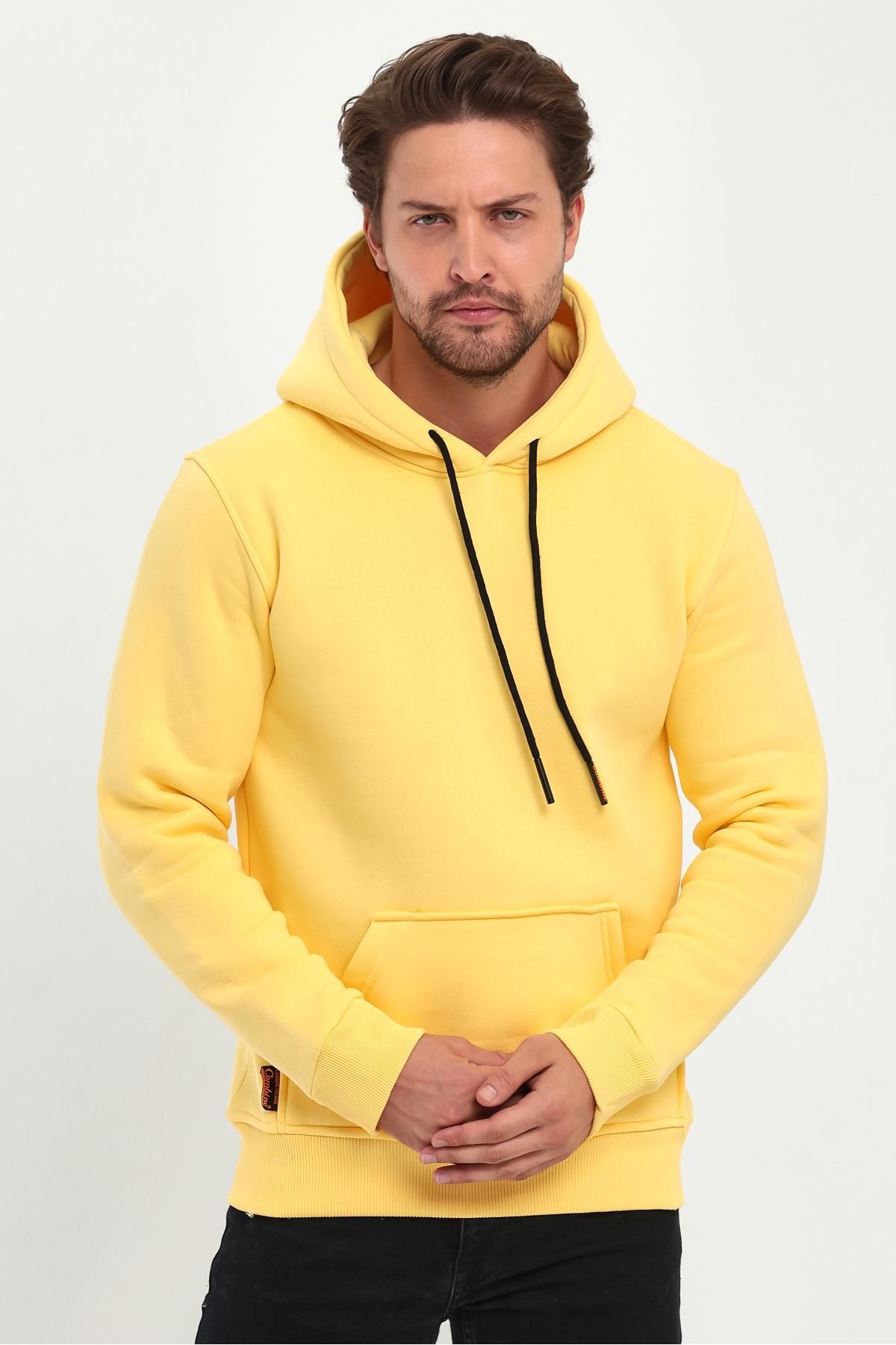 Mens yellow top hooded sweatshirt