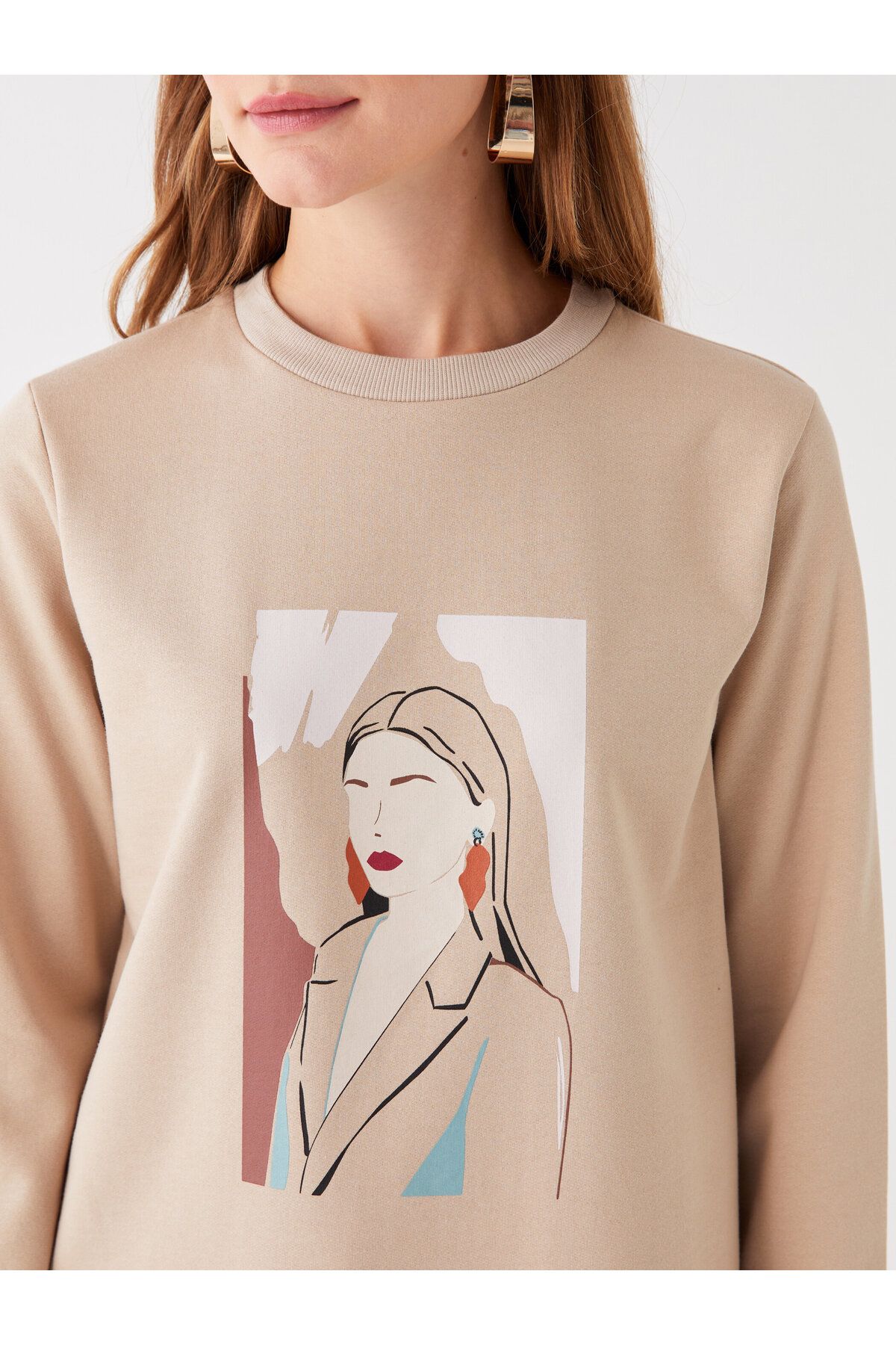 LC Waikiki-Langarm-Sweatshirt-Tunika für Damen mit Rundhalsausschnitt – bedruckt 4
