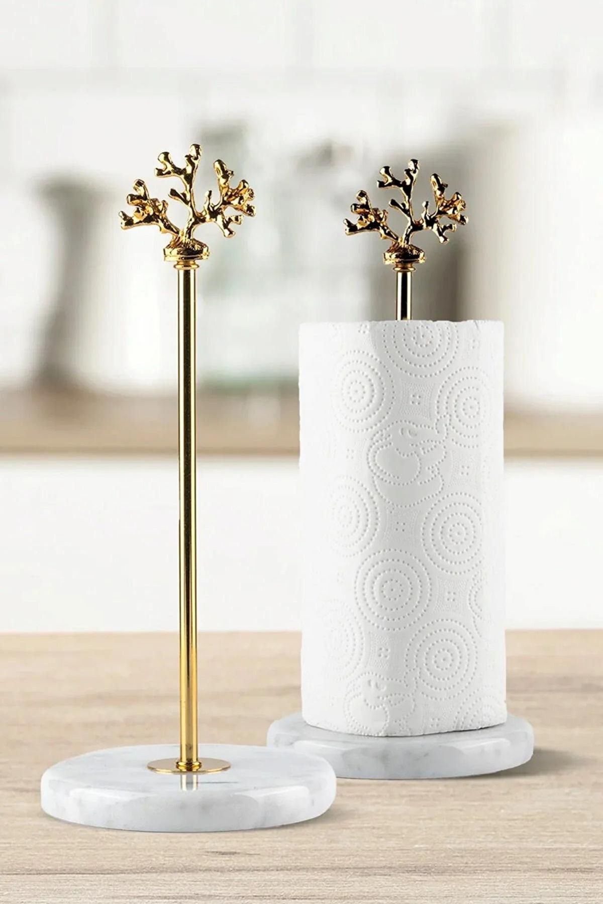incili home Metal Roll Towel Holder with Marble Pedestal White