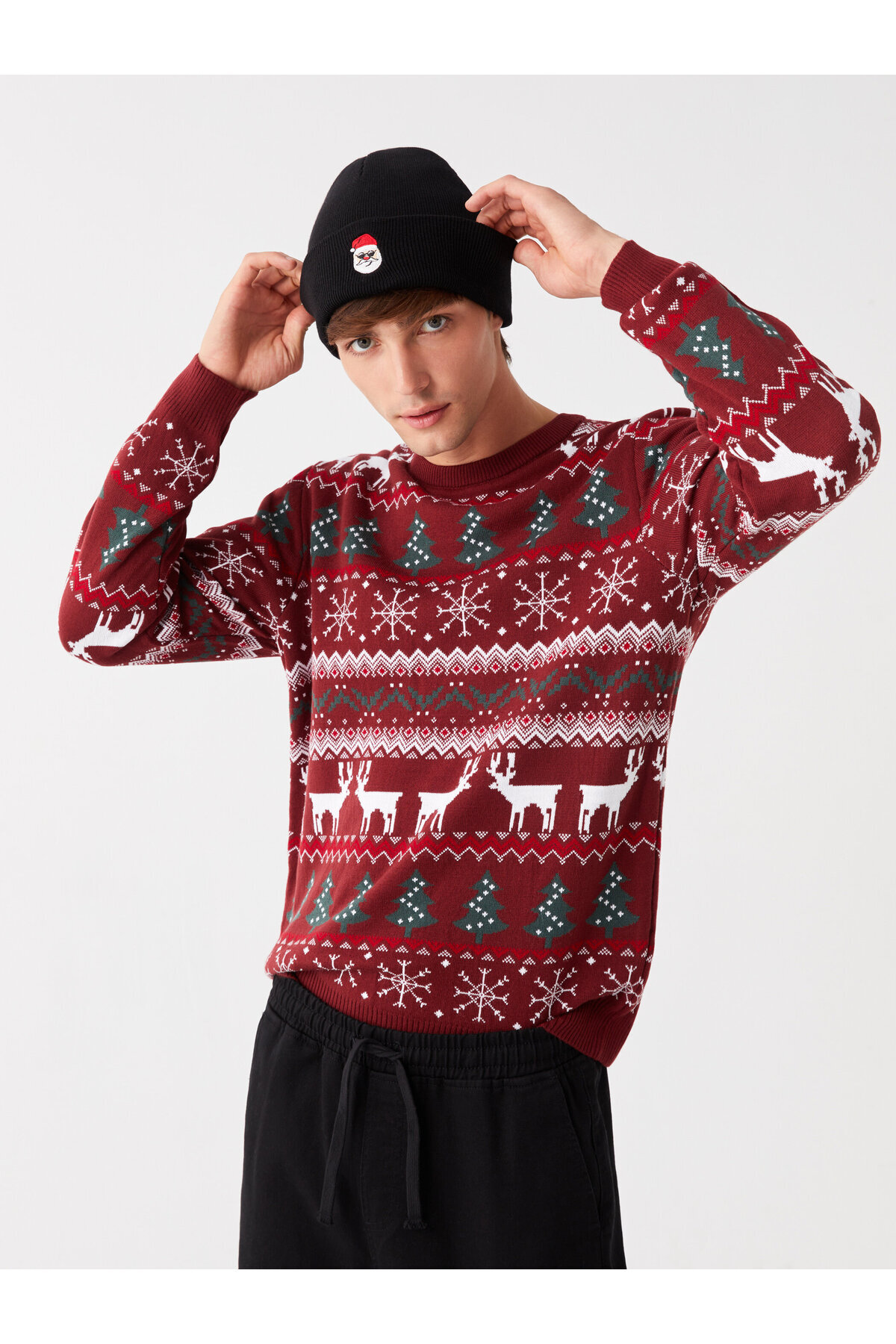 LC Waikiki-Crew Neck Long Sleeve New Year Themed Men's Knitwear Sweater 1