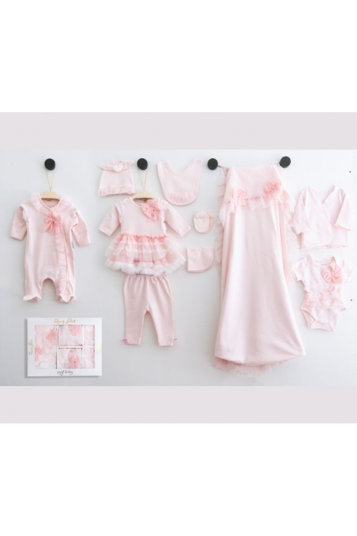 Pugi Baby Kız bebek hastane çıkış seti 10 parça %100 pamuk tüllü model ...