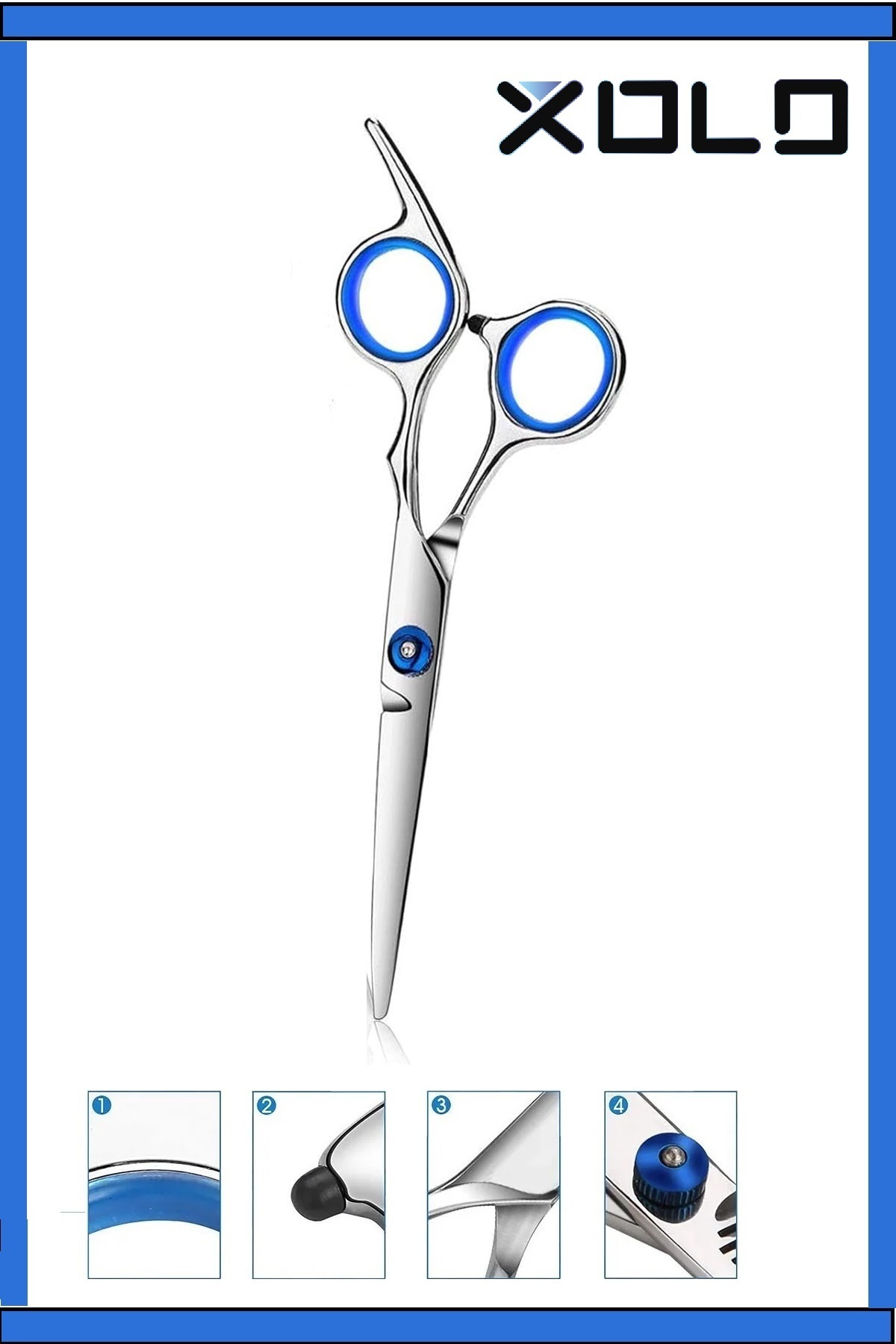 xolo Profesyonel Titanium Kuaför Berber Makası Düz Uçlu 6.5 İnç Saç Kesim Makası Blue Hair Style XLQ515A