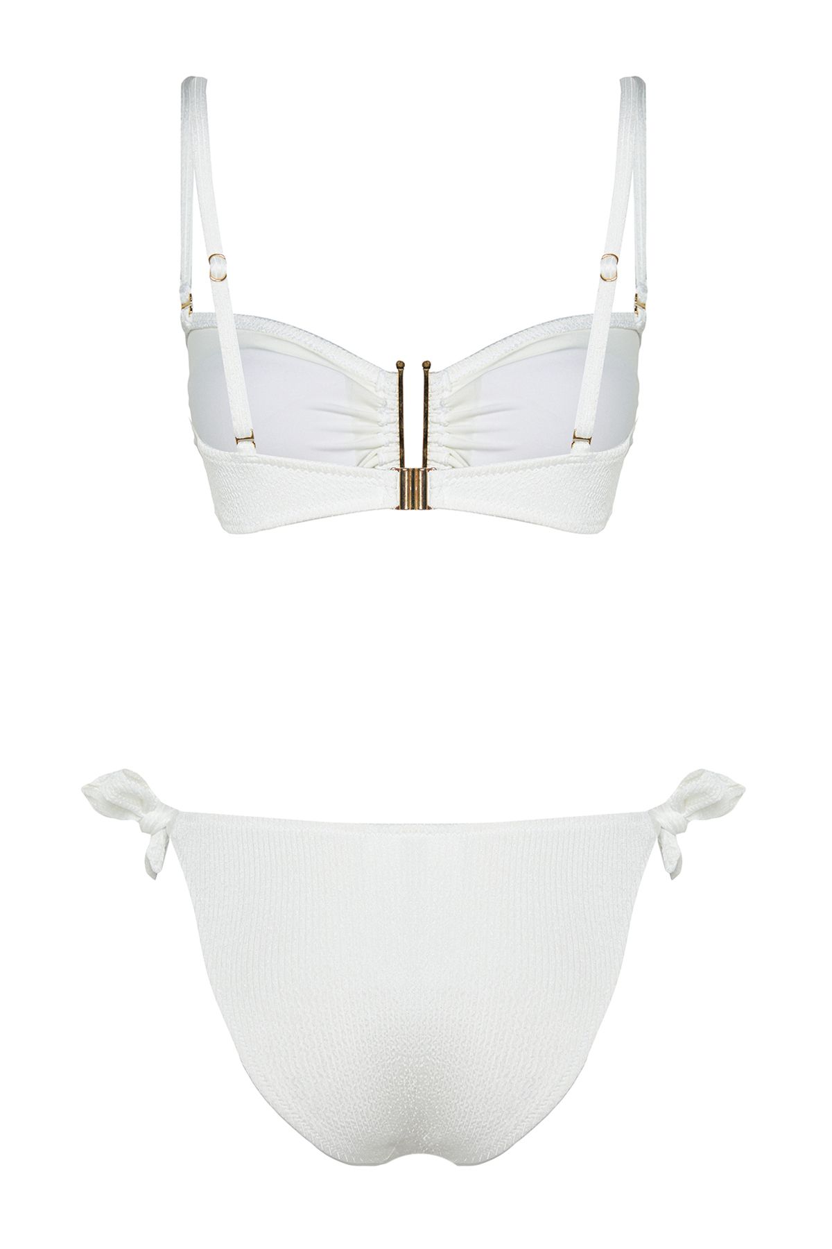 Trendyol Collection-Trägerloses, strukturiertes reguläres Bikini-Set in Ecru mit Accessoires TBESS24BT00019 8