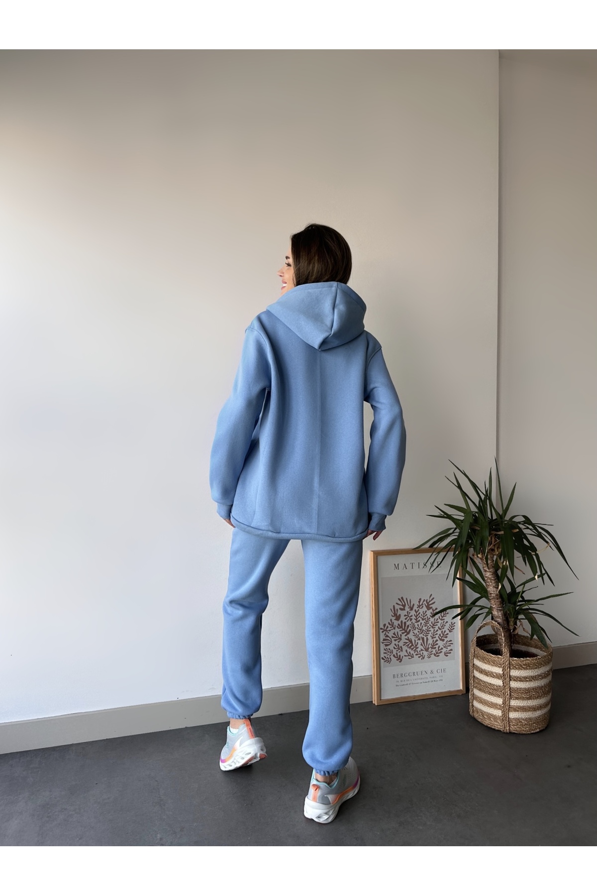 طقم بدلة رياضية طويلة بغطاء للرأس بثلاثة خيوط للنس...