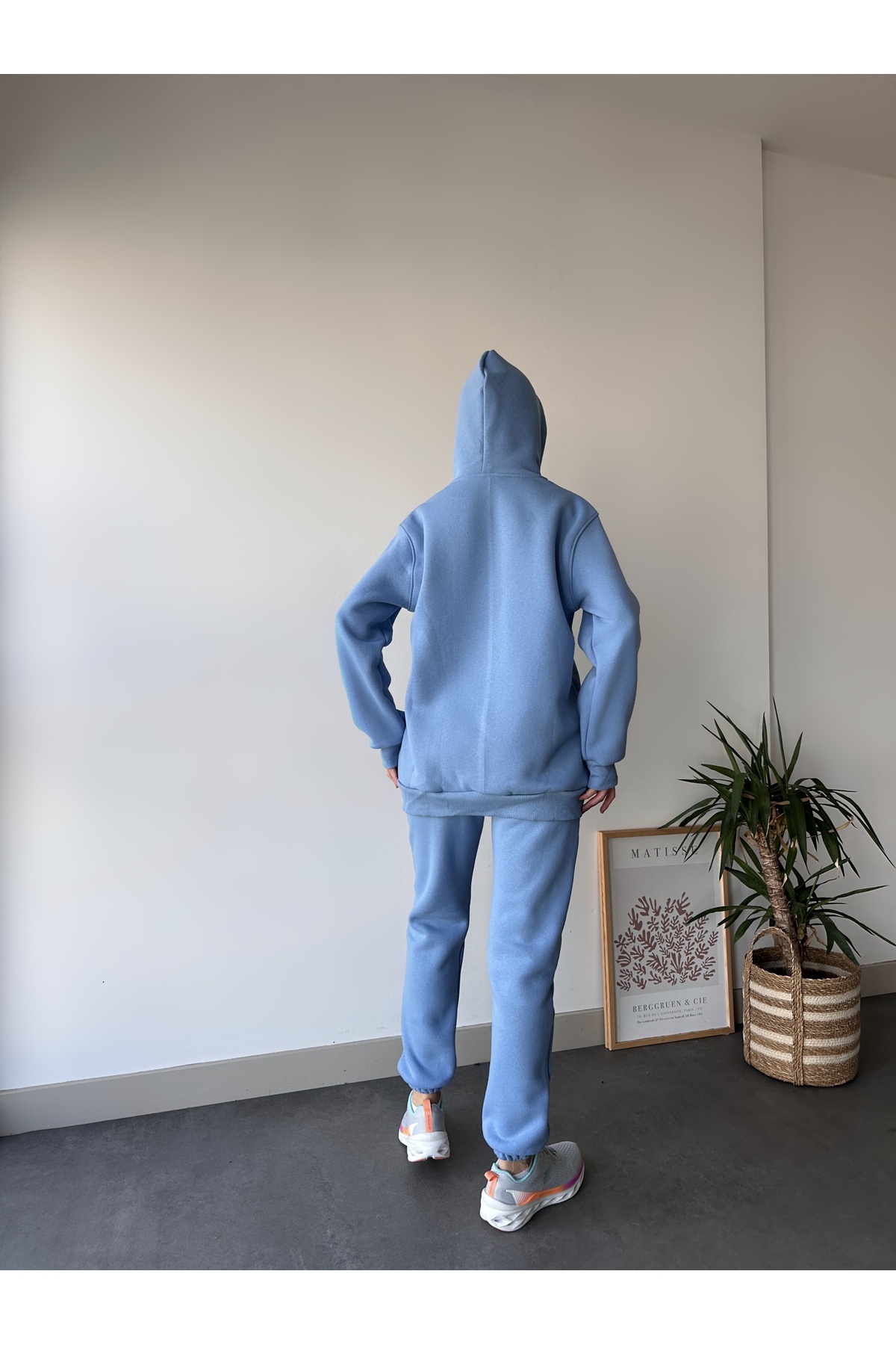 طقم بدلة رياضية طويلة بغطاء للرأس بثلاثة خيوط للنس...