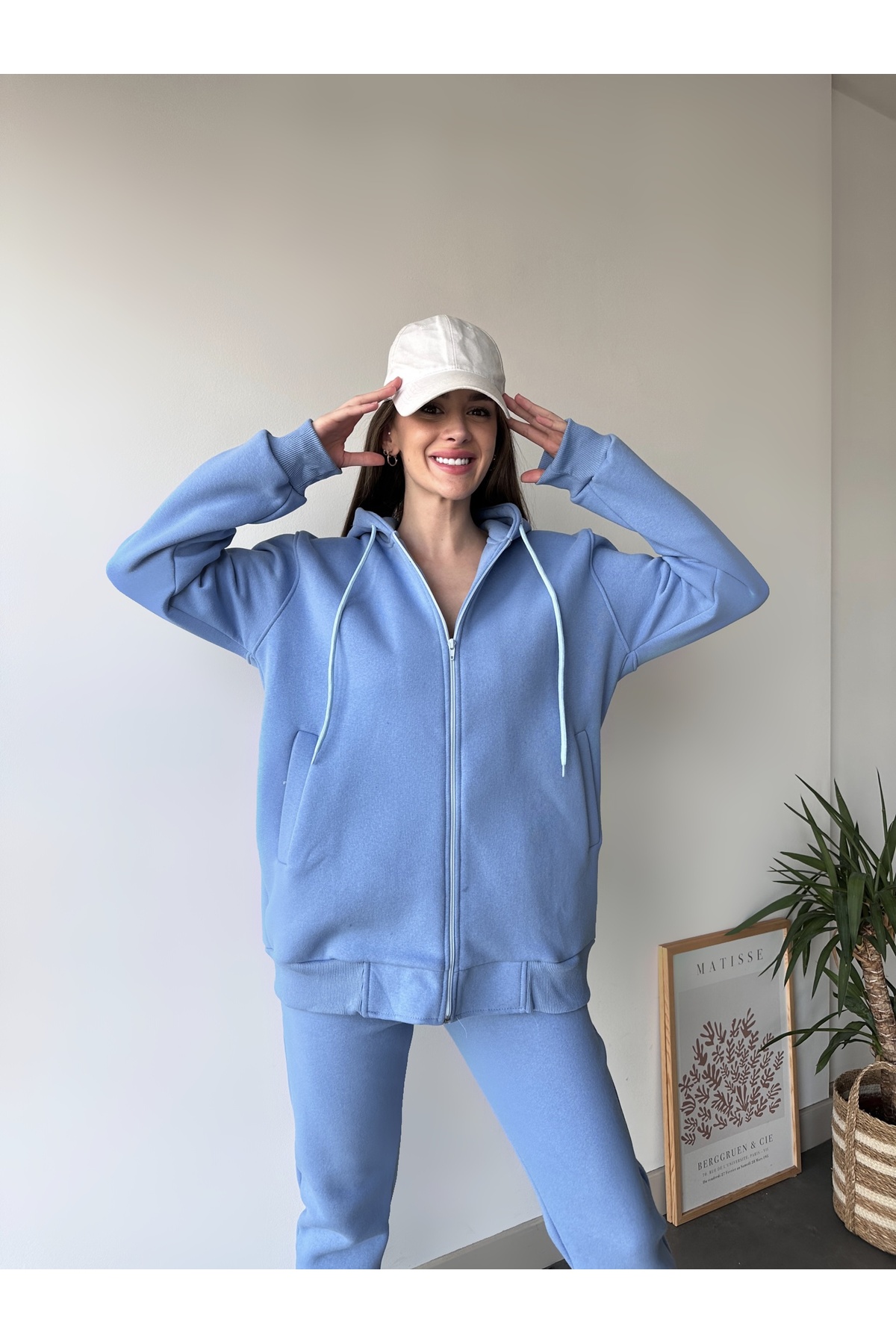 طقم بدلة رياضية طويلة بغطاء للرأس بثلاثة خيوط للنس...