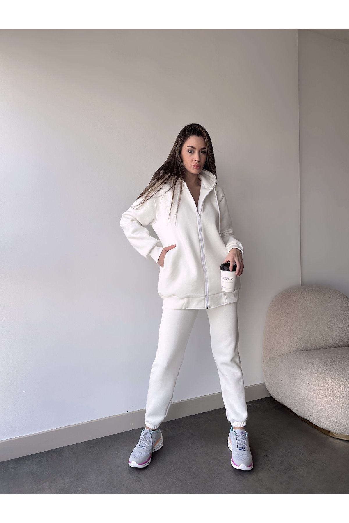 C C OKULCUNUZ PLUS SIZE WOMEN S THREE THREAD HOODED LONG TRACKSUIT