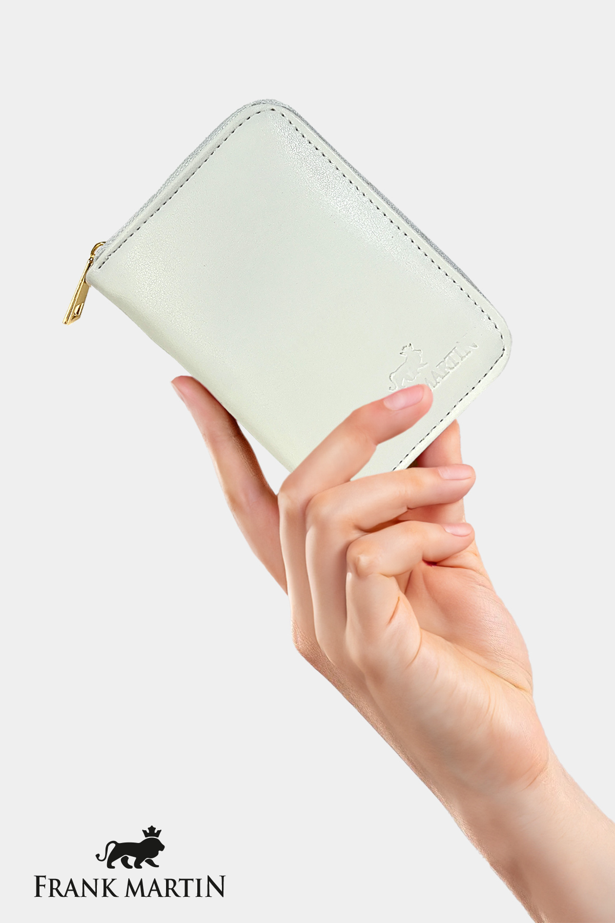 Frank Martin Rio Orijinal Kutulu Kağıt Ve Bozuk Para Gözlü Kartlıklı Fermuarlı Şık Kadın Cüzdanı Beyaz