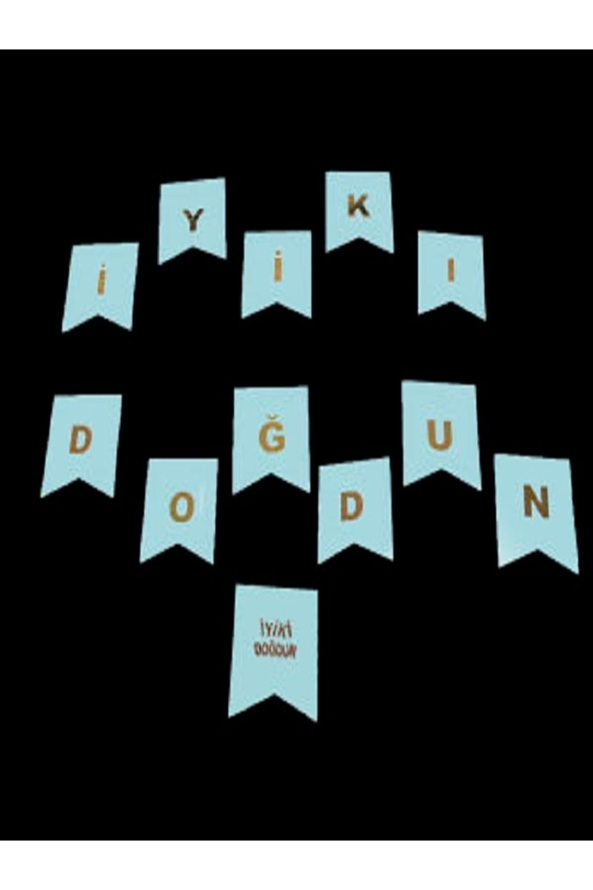 Kazanabil-HAPPY BIRTHDAY GOLD LETTERS CARDBOARD FLAG SET BLUE 1