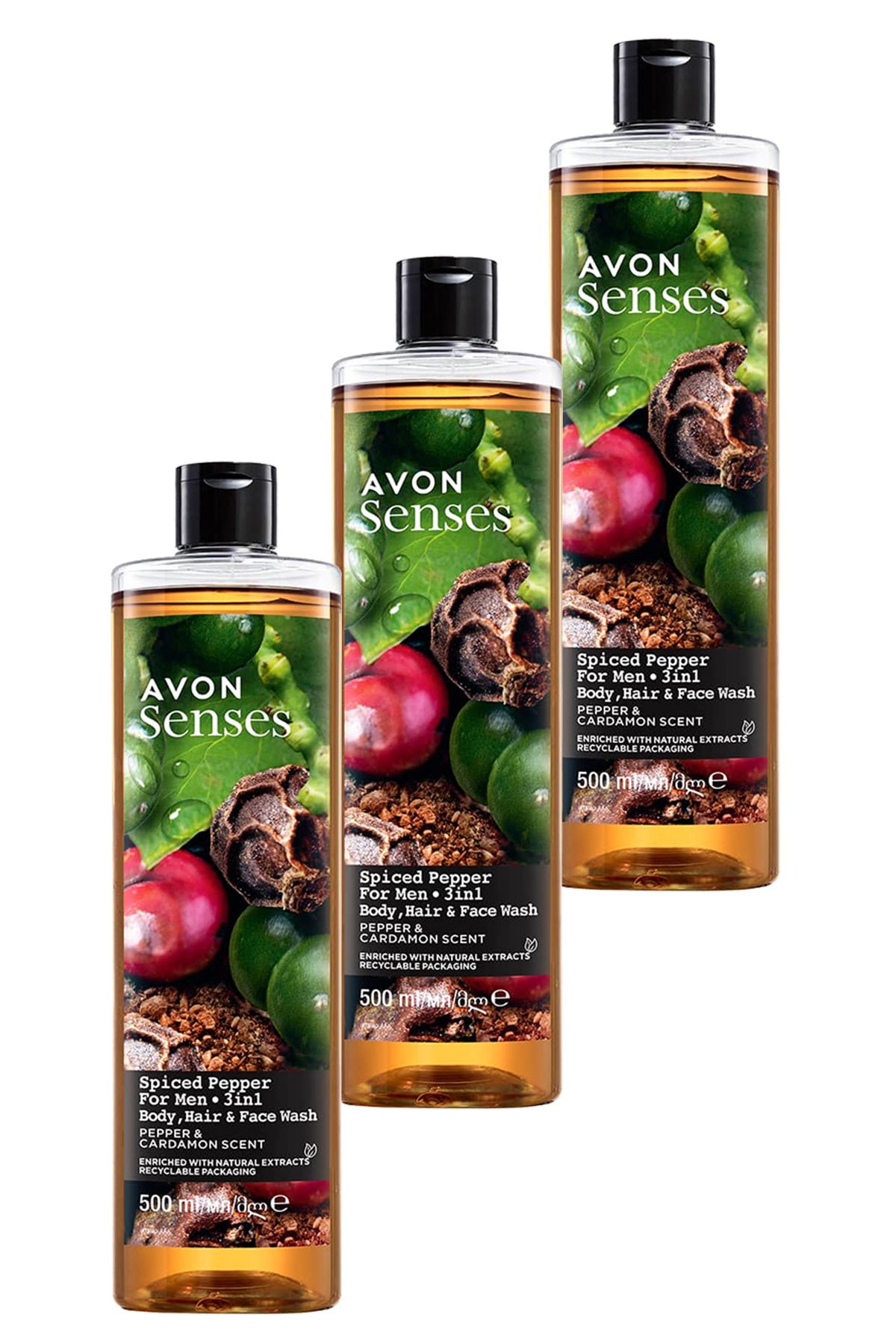 ژل دوش مردانه فلفل سیاه ادویه دار و برای مردانی که دارای هل 500 میل هستند. مجموعه سه گانه Avon