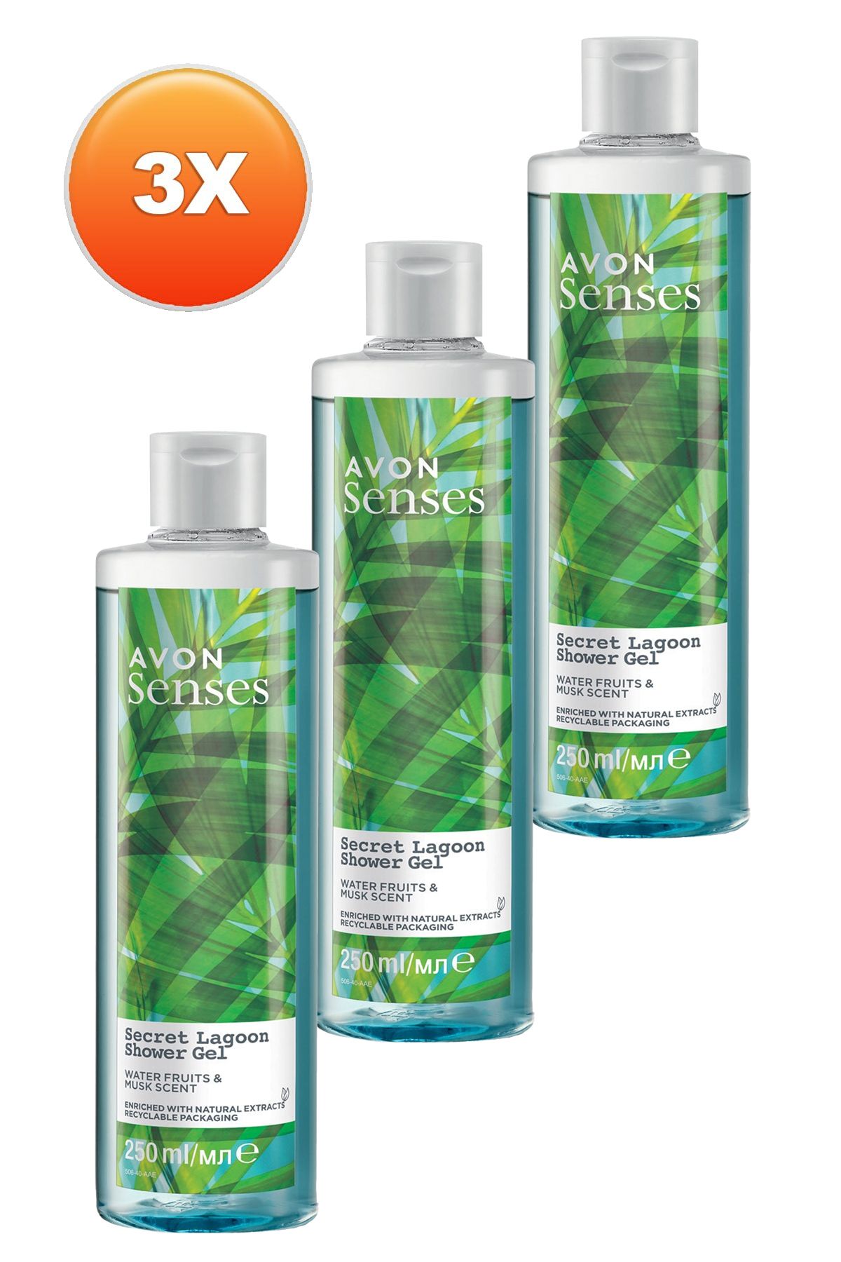 ژل دوش معطر میوه و مشک سکرت آب تالاب Senses 250 میلی لیتر. مجموعه سه تایی Avon