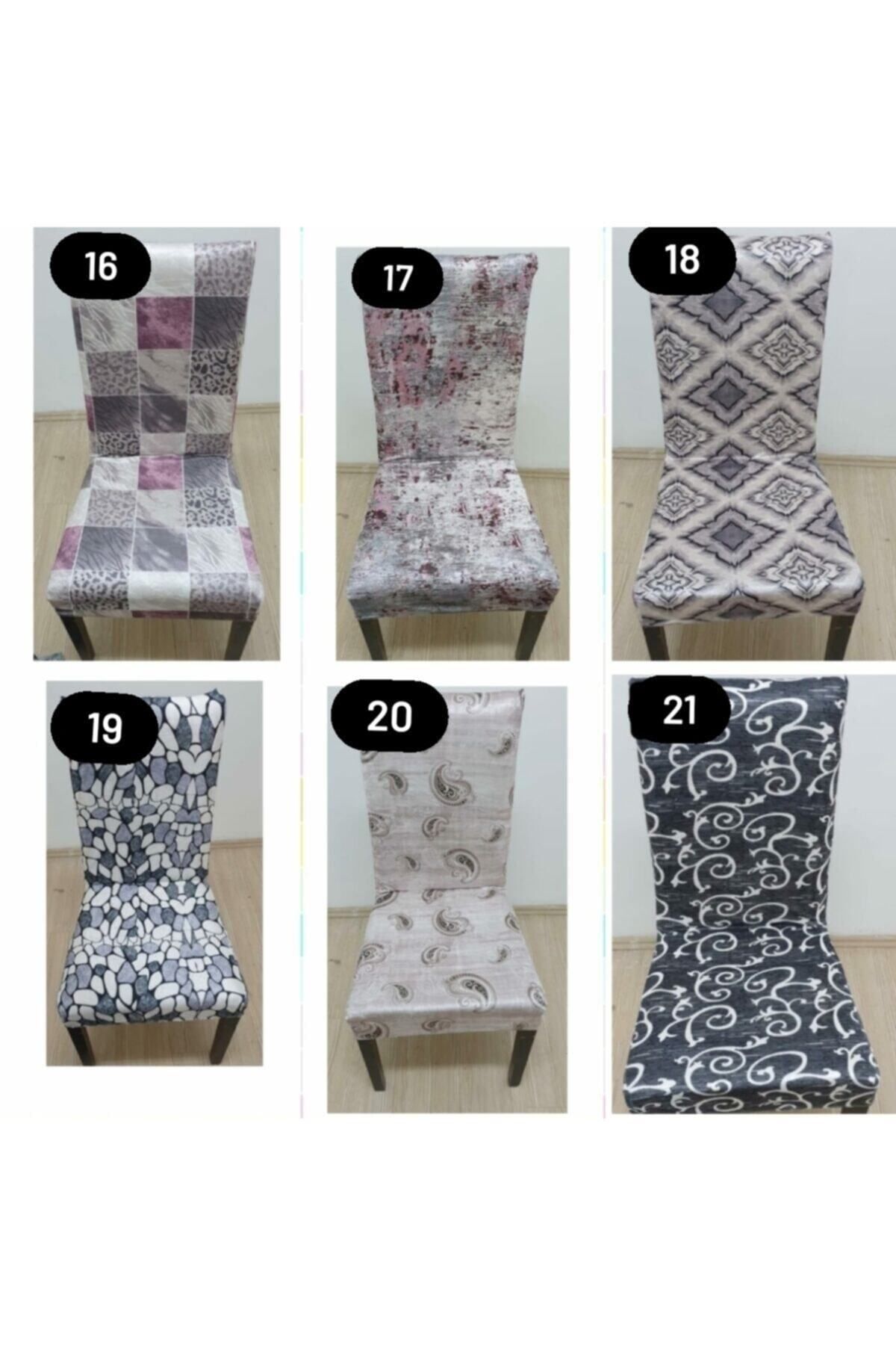 FurkanTicaret-Set de 6 scaune din catifea imprimate digital gri - pentru sufragerie si bucatarie 4