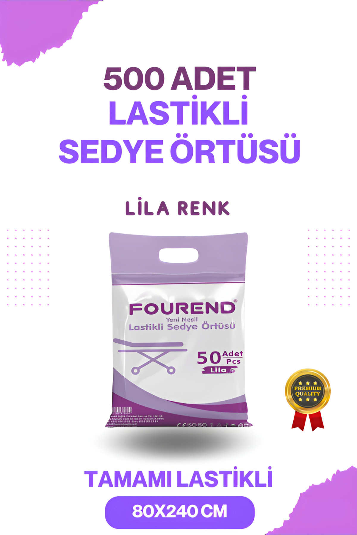Fourend 500 Adet Yeni Nesil Lastikli Sedye Örtüsü Renk:Lila/Mor