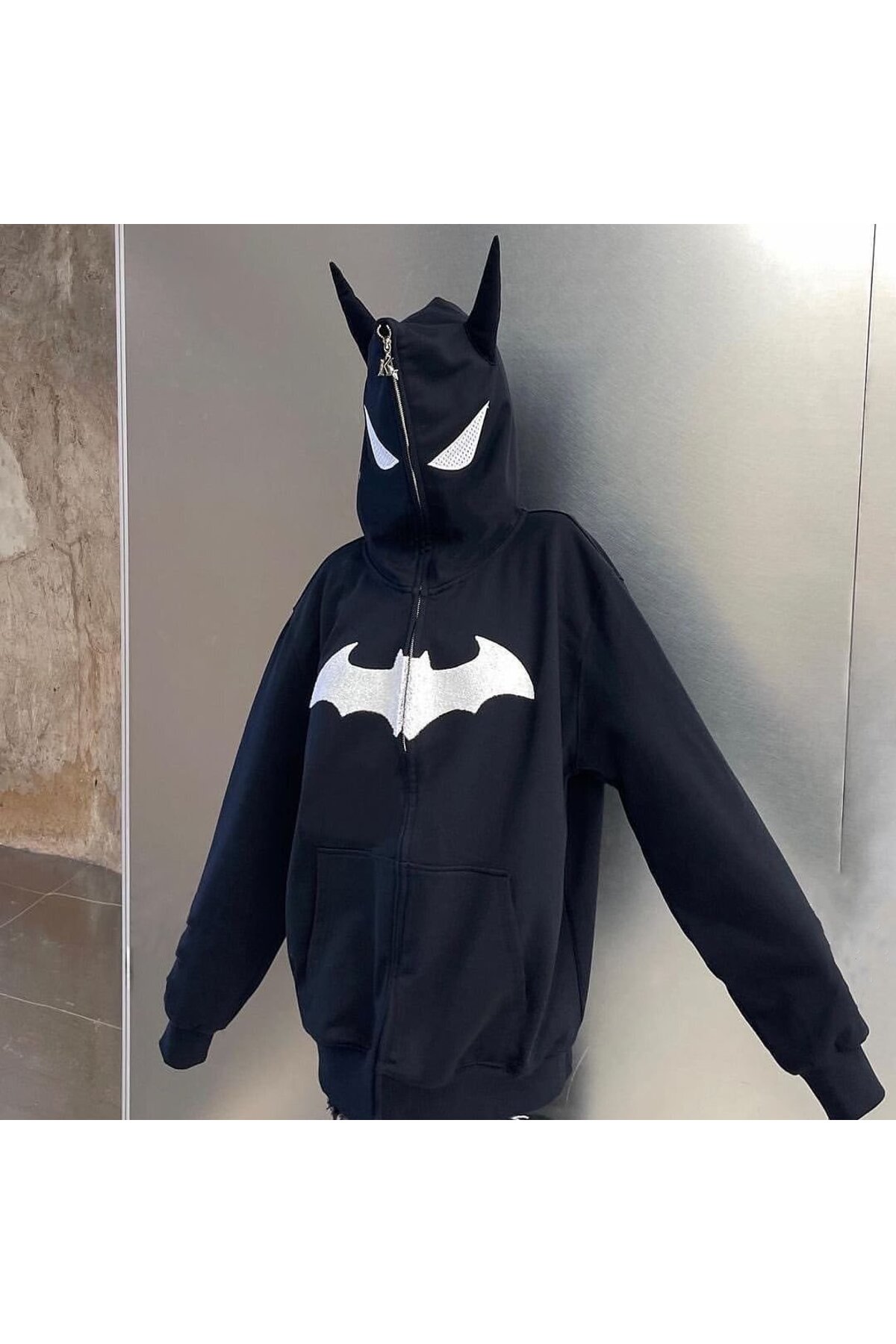 Köstebek Black Batman Eared Detailed Zippered (Unisex) Hooded