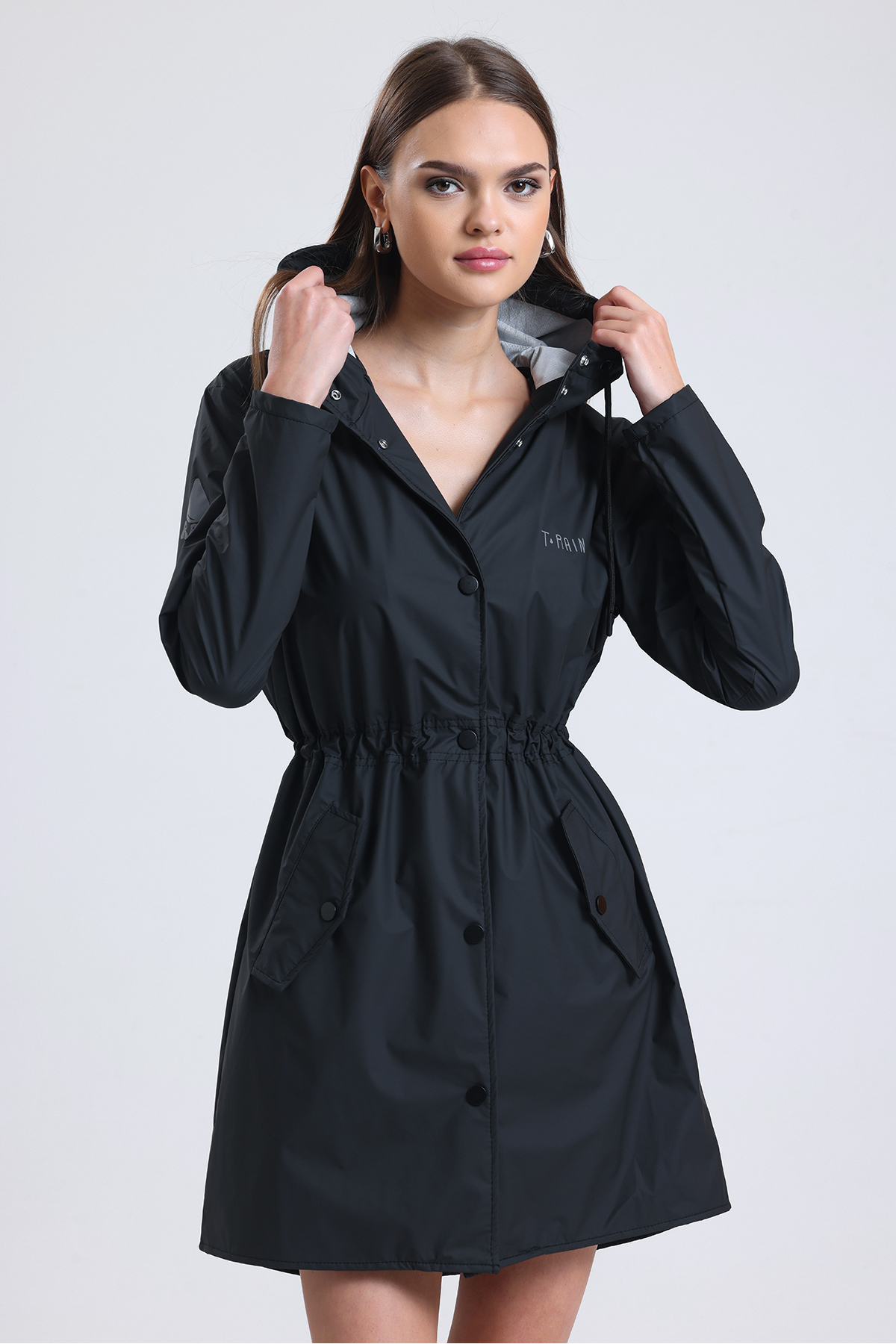 T Rain Stay Dry Siyah Kadın Yağmurluk görsel 8