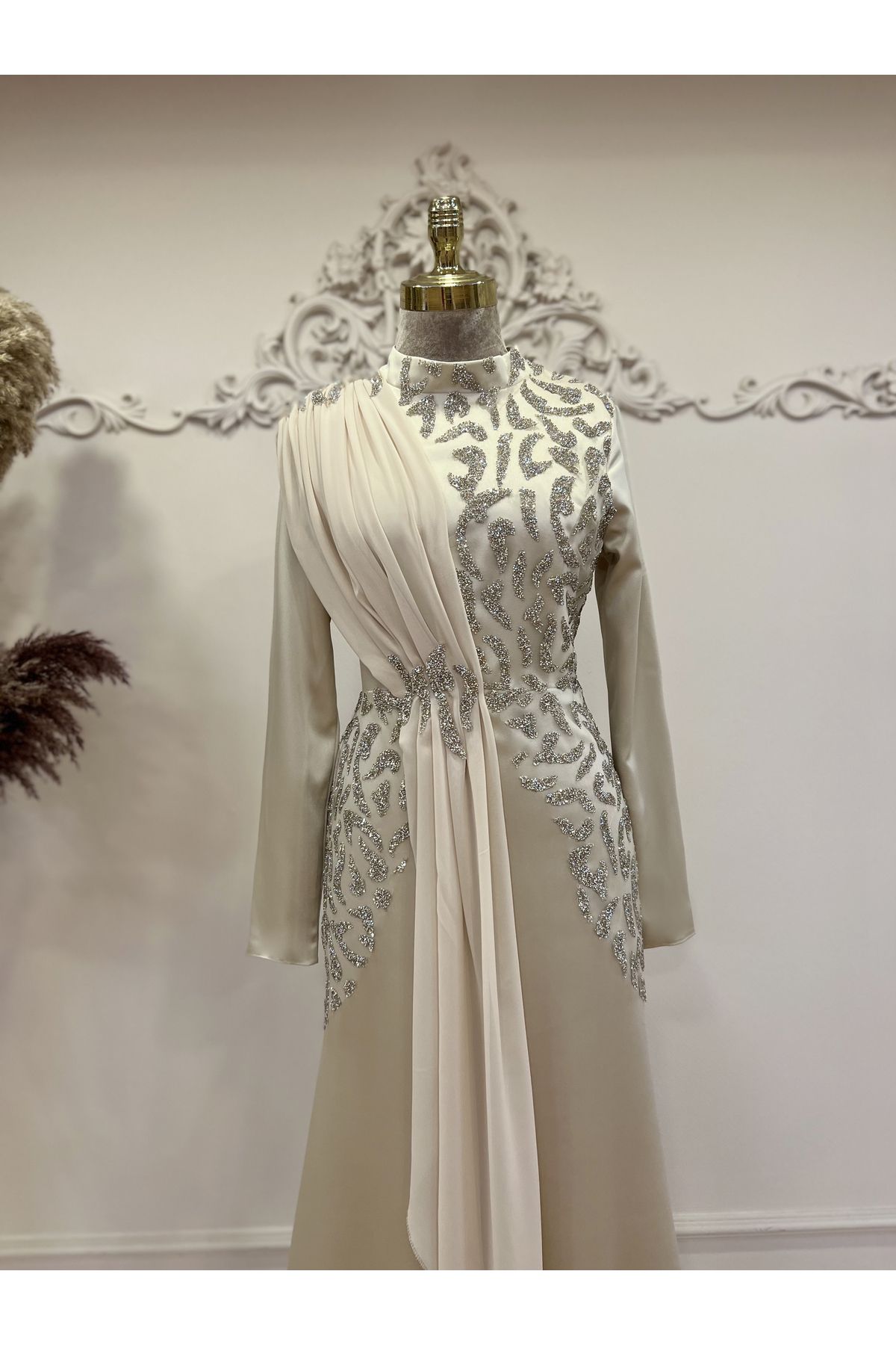 Larache Icon Satin Hijab Fish Evening Dress Trendyol