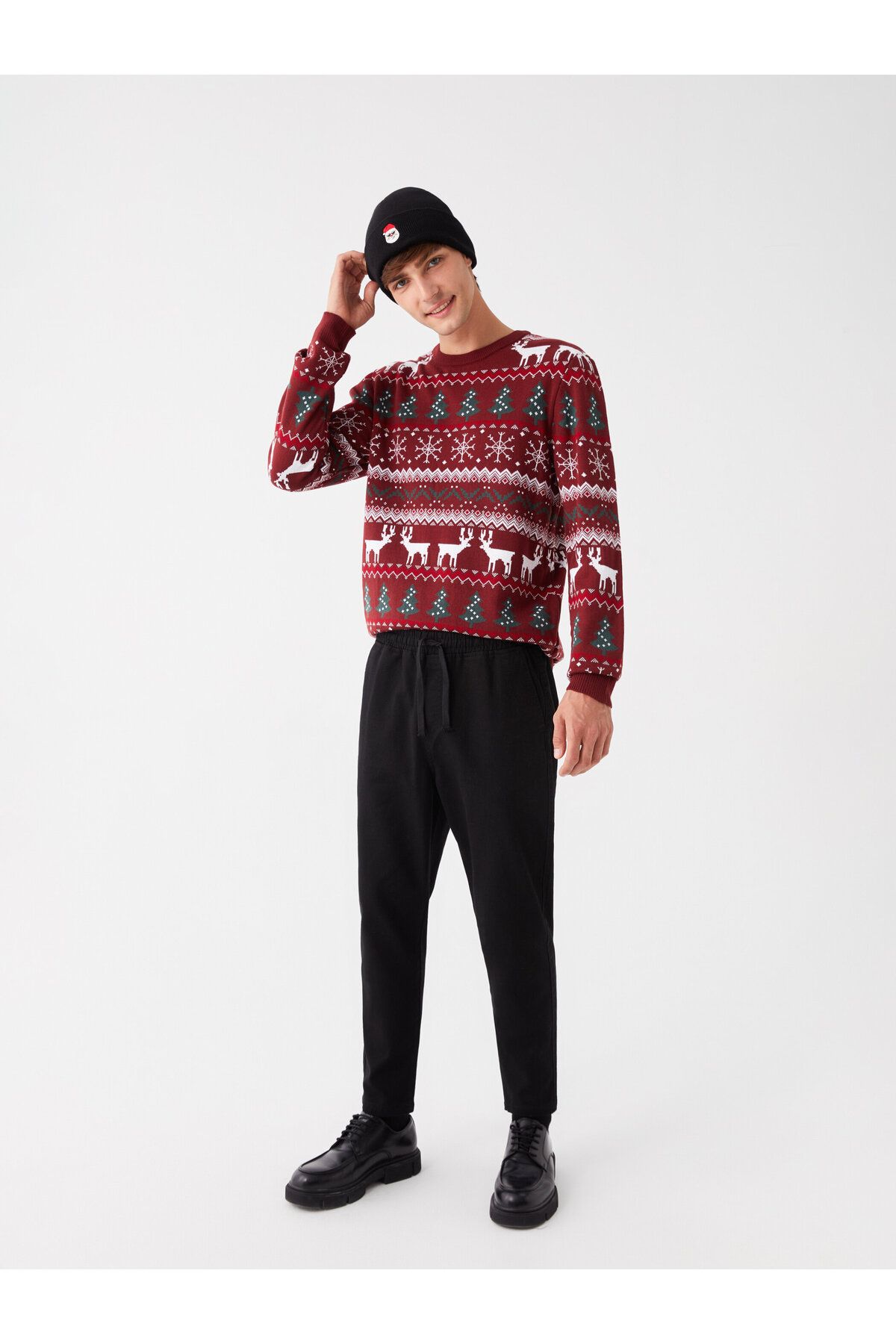 LC Waikiki-Crew Neck Long Sleeve New Year Themed Men's Knitwear Sweater 3
