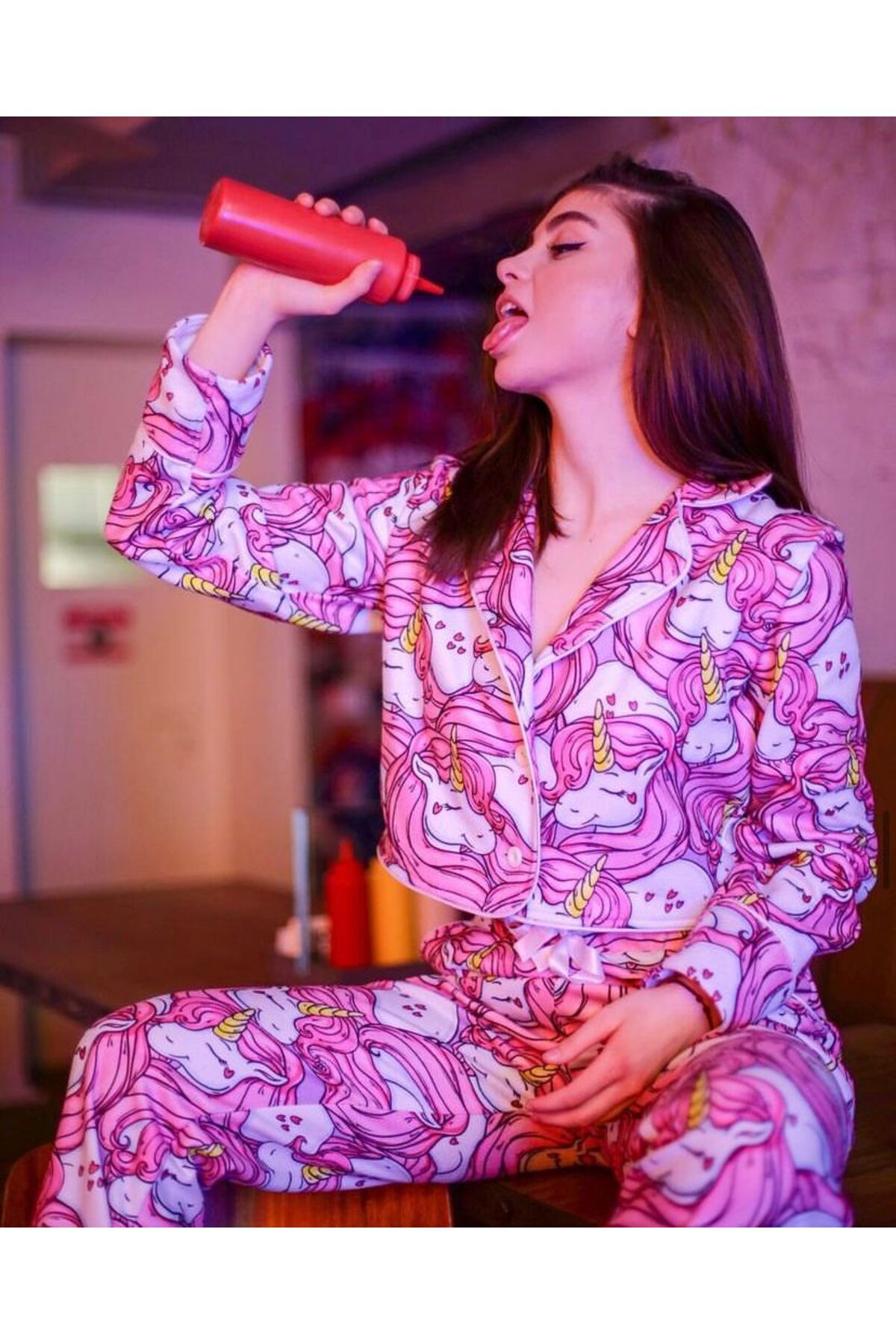 the DIFFerent-Unicorn printed buttoned pajama set 6