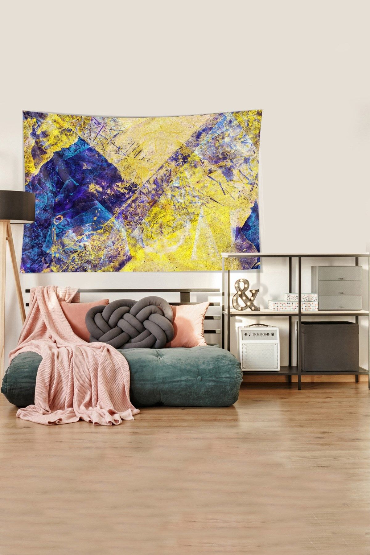 on the clouds-Velvet Tapestry with Geometric Pattern and Color Block - Stain Resistant, Textured Fabric Wall Cloth and Rug 3