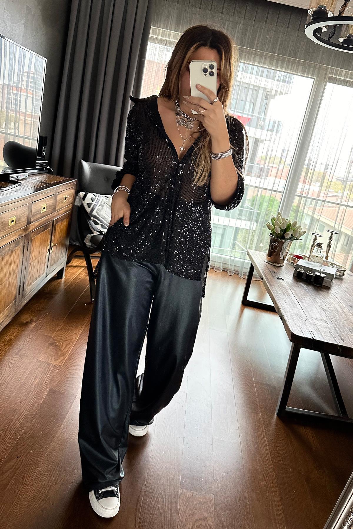 Sohotique By P  Payetli Gömlek Siyah - Görsel 2