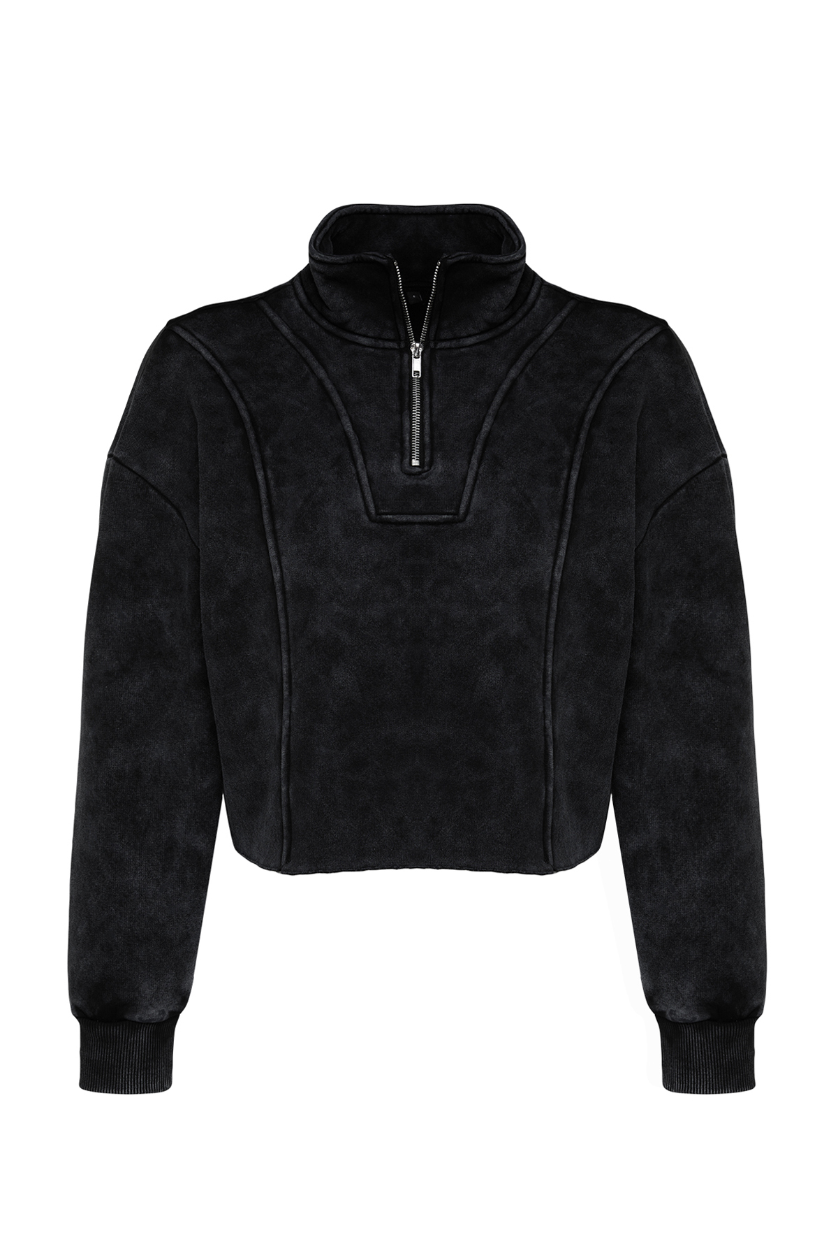 Trendyolmilla  Antrasit Eskitme/Soluk Efektli Rahat Kesim Crop Kalın İçi Polarlı Örme Sweatshirt TWOAW24SW00243 - Görsel 7