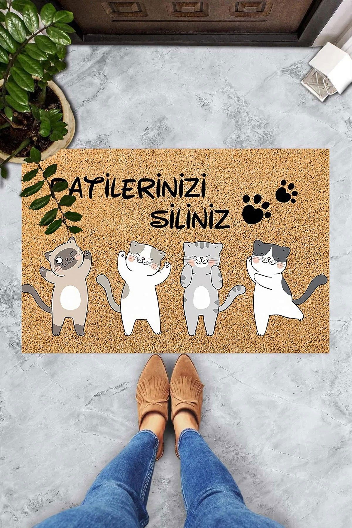 on the clouds-Digital Printed Cat Patterned Decorative Door Mat with Wipe Your Paws 3