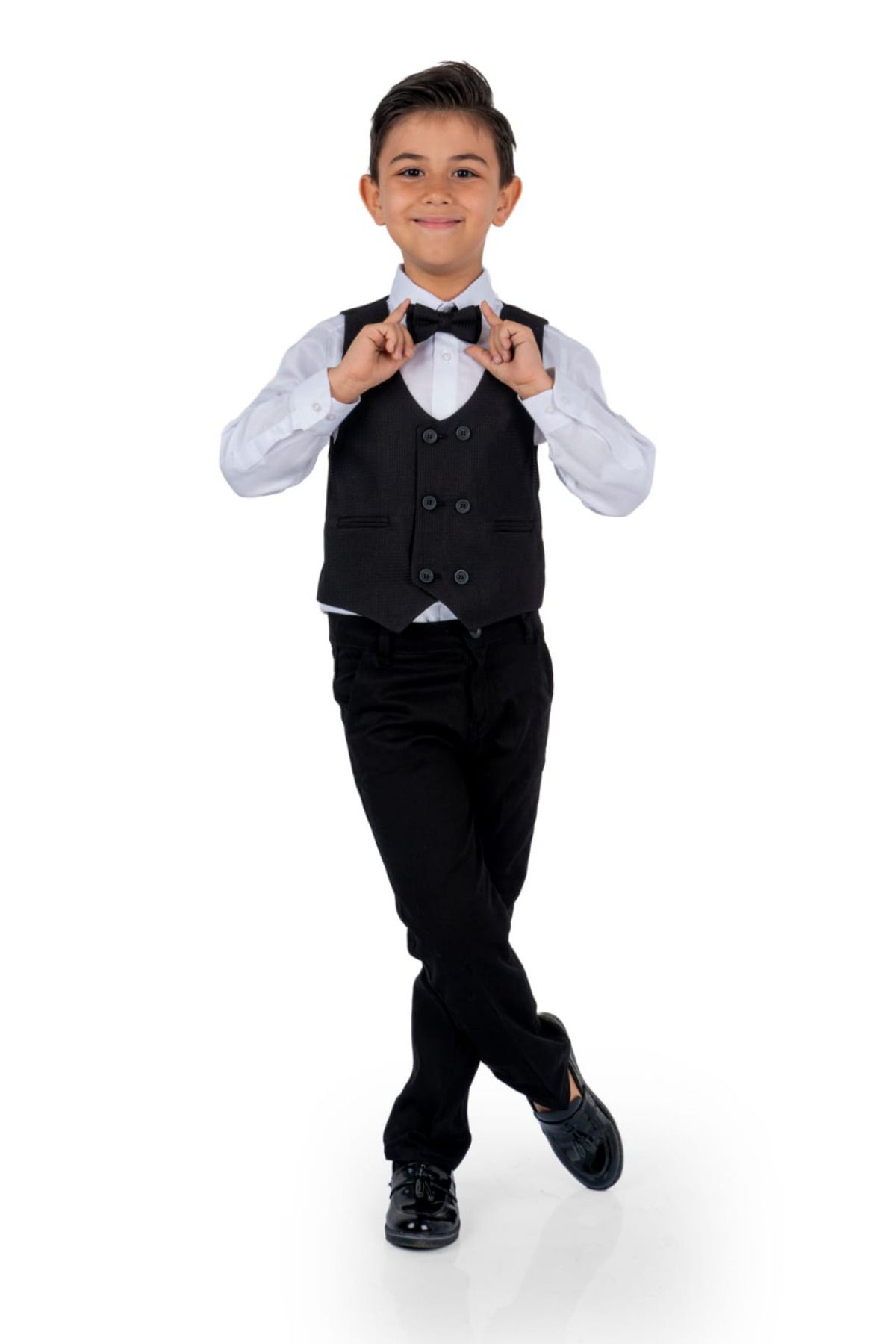Tarz Çocuk-Double Button Black Boy's Vest Suit 2