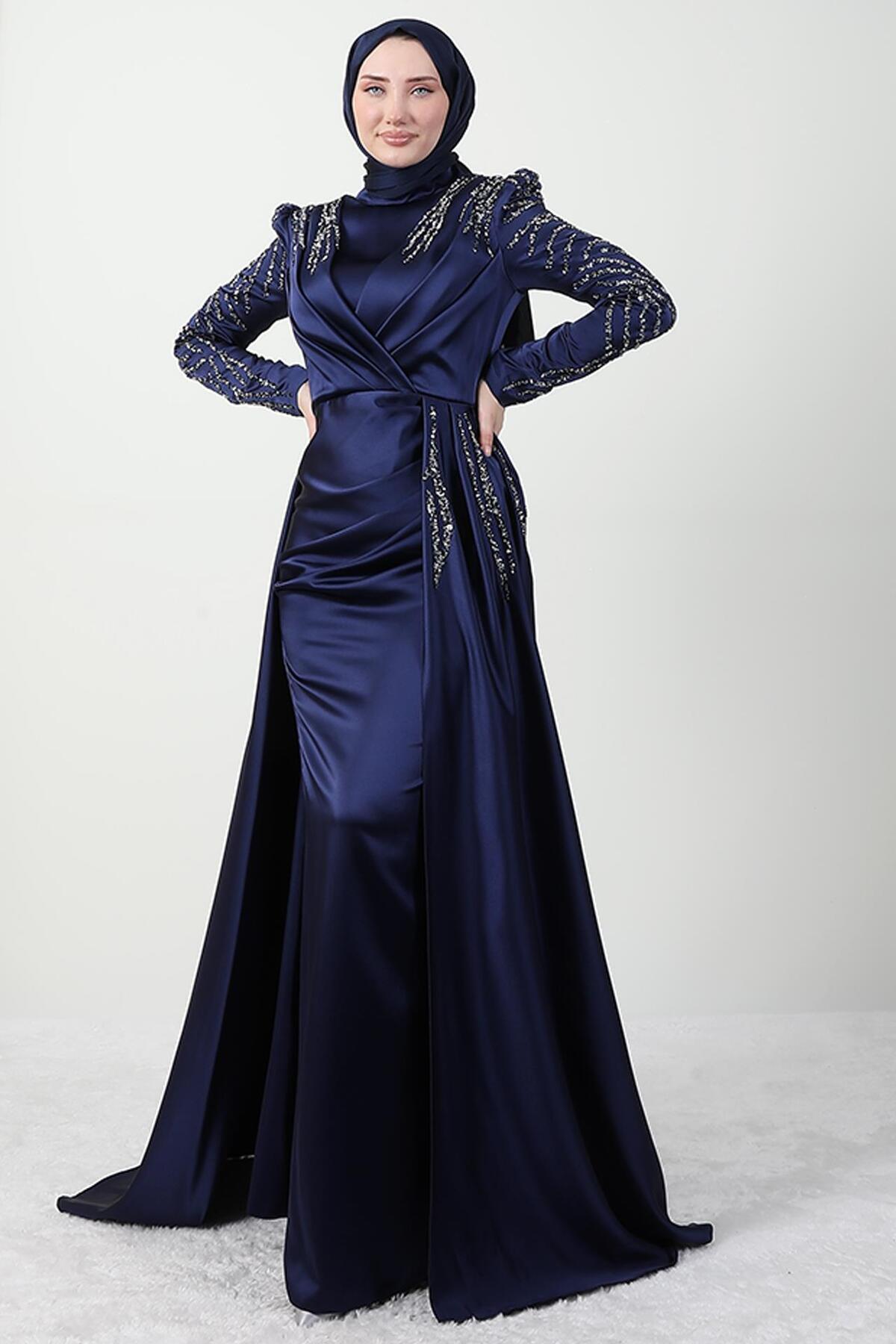 Asian Modest Evening Dress Navy Blue